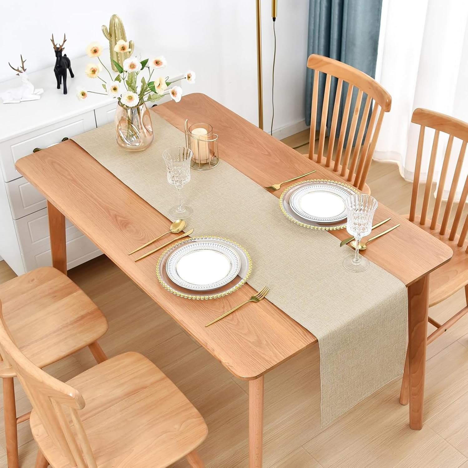 Nacuci Farmhouse Rustic Beige Table Runner 72 Inches Long