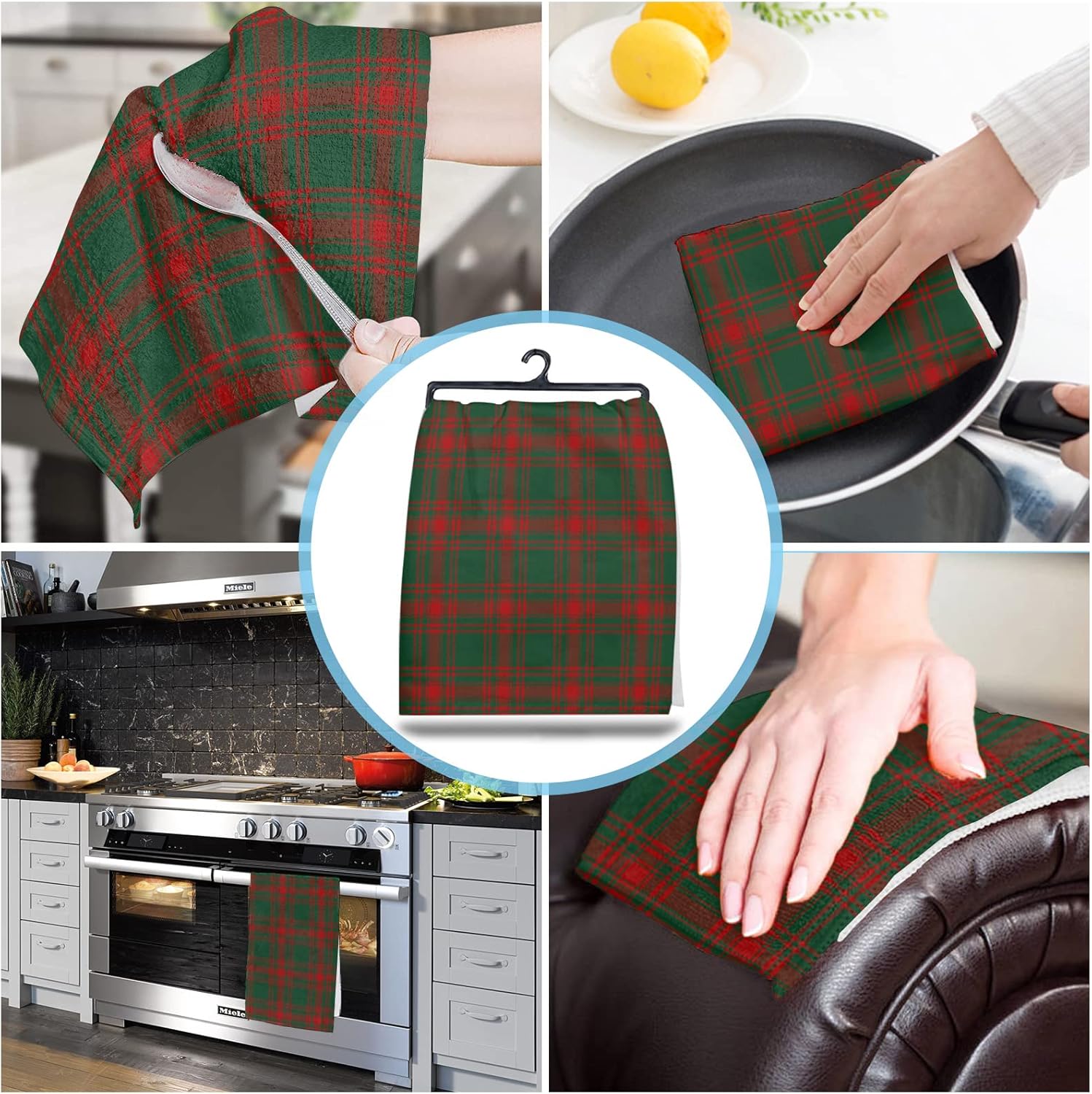 ZOE GARDEN Red Green Plaid Kitchen Towels