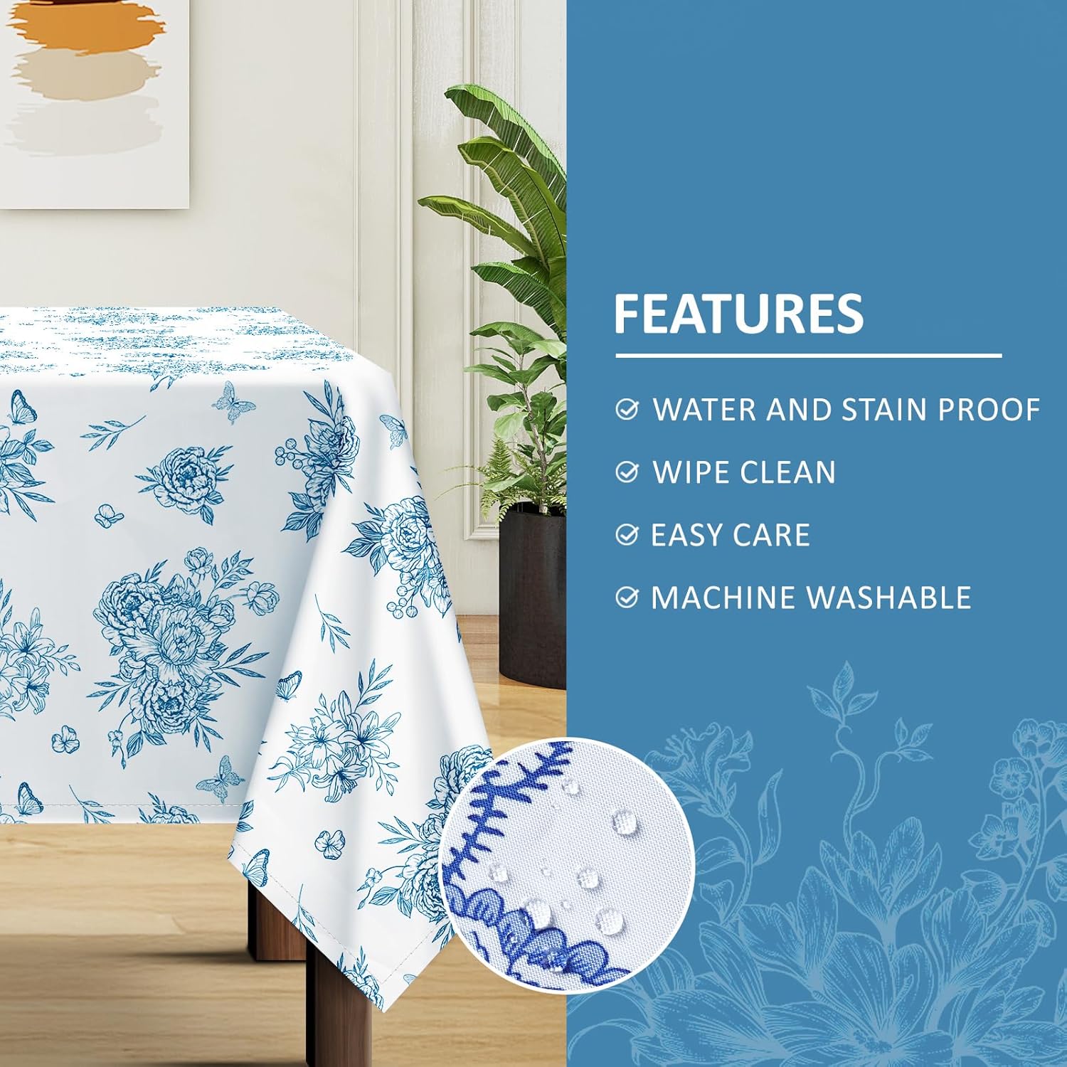 Rustic Blue Floral Tablecloth