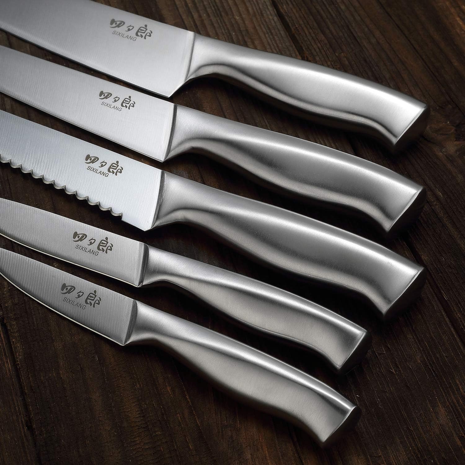 SIXILANG 8-Piece Knife Set with Oak Block and Sharpener