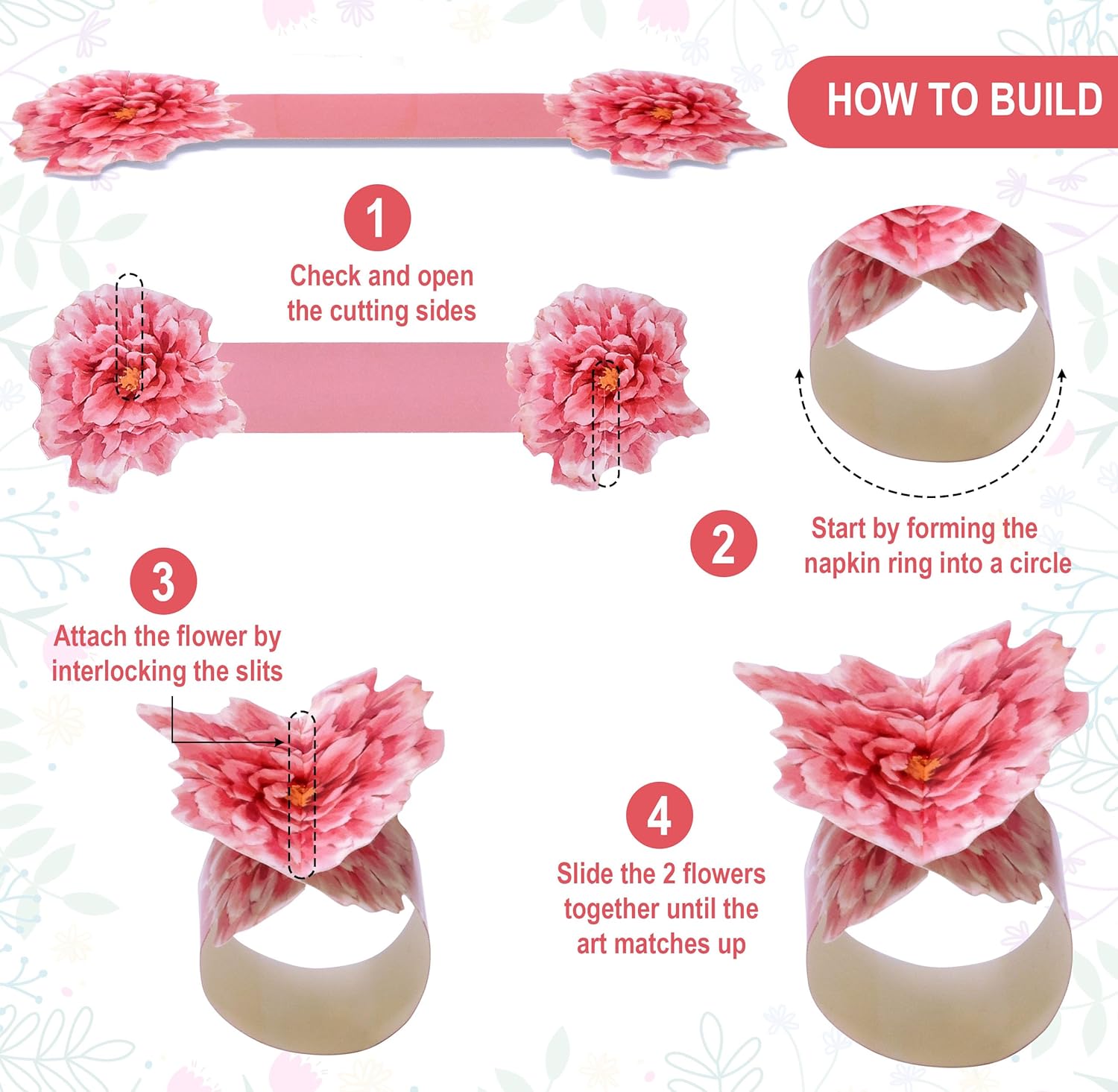 Perfect for Spring Events 100 Napkin Rings with Peony Flower