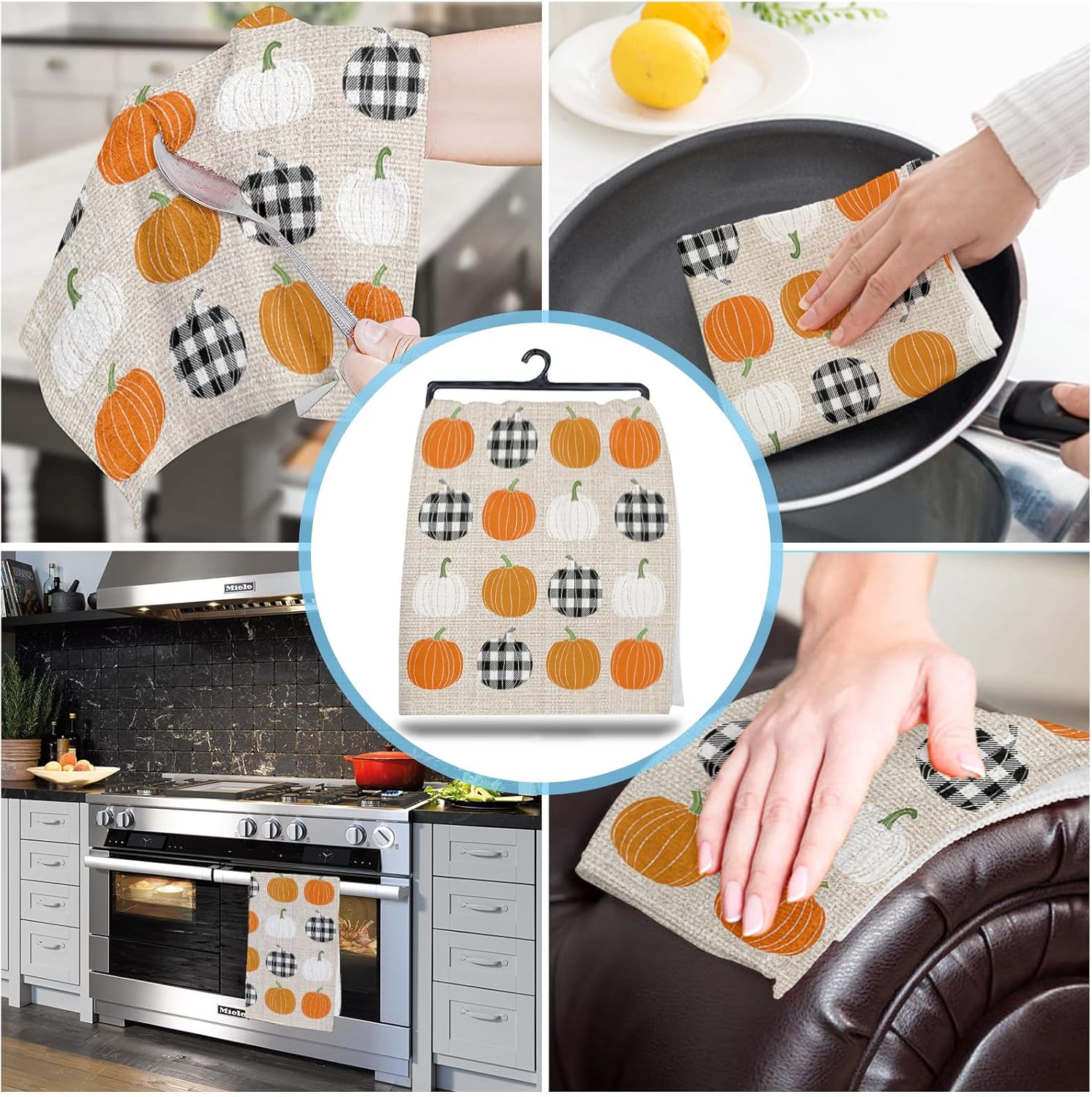 Pumpkin Kitchen Towels Set Durable Microfiber Kitchen Dishcloth Fall-Themed 18x28