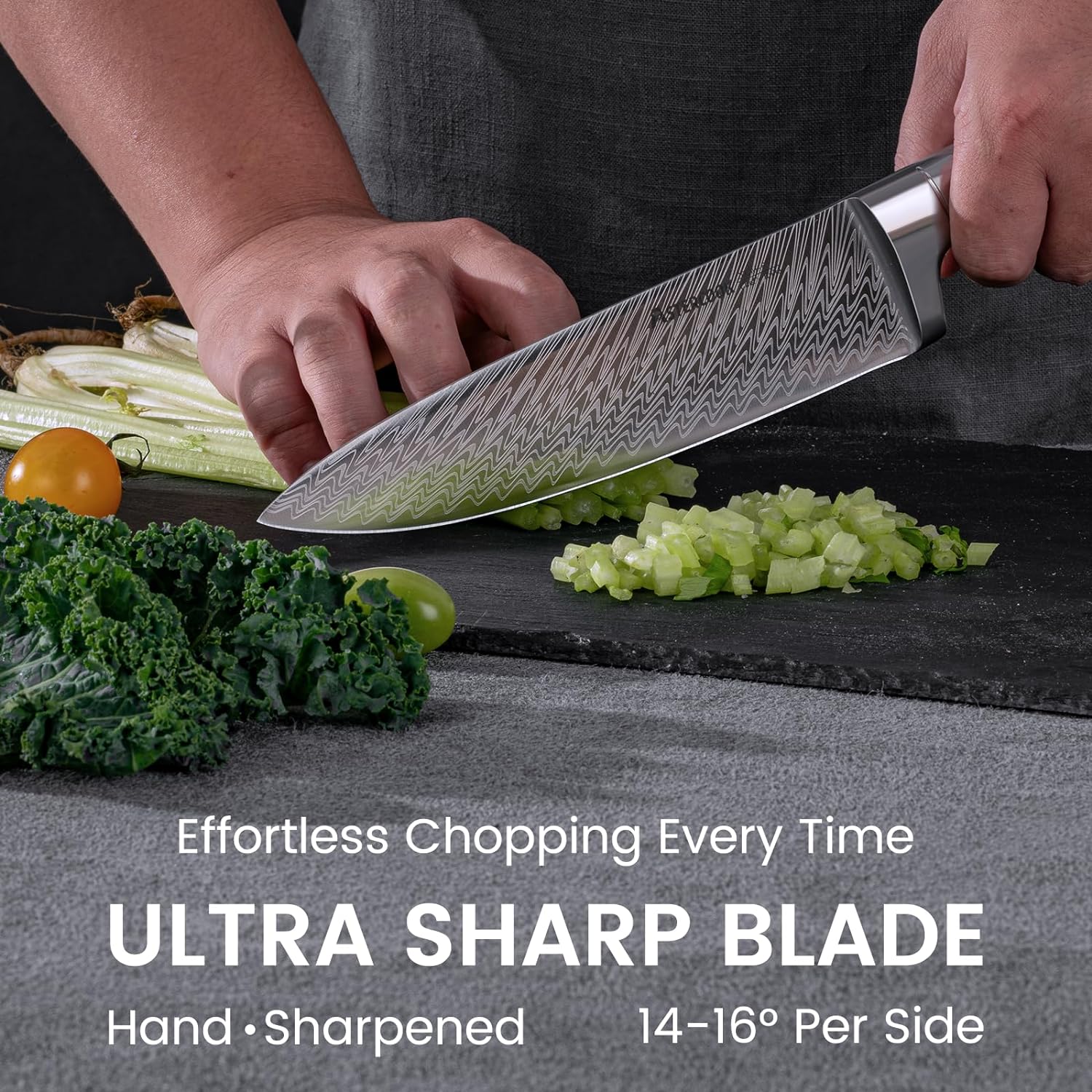 AsterCook Premium German Stainless Steel 15-Piece Knife Set with Built-In Sharpener