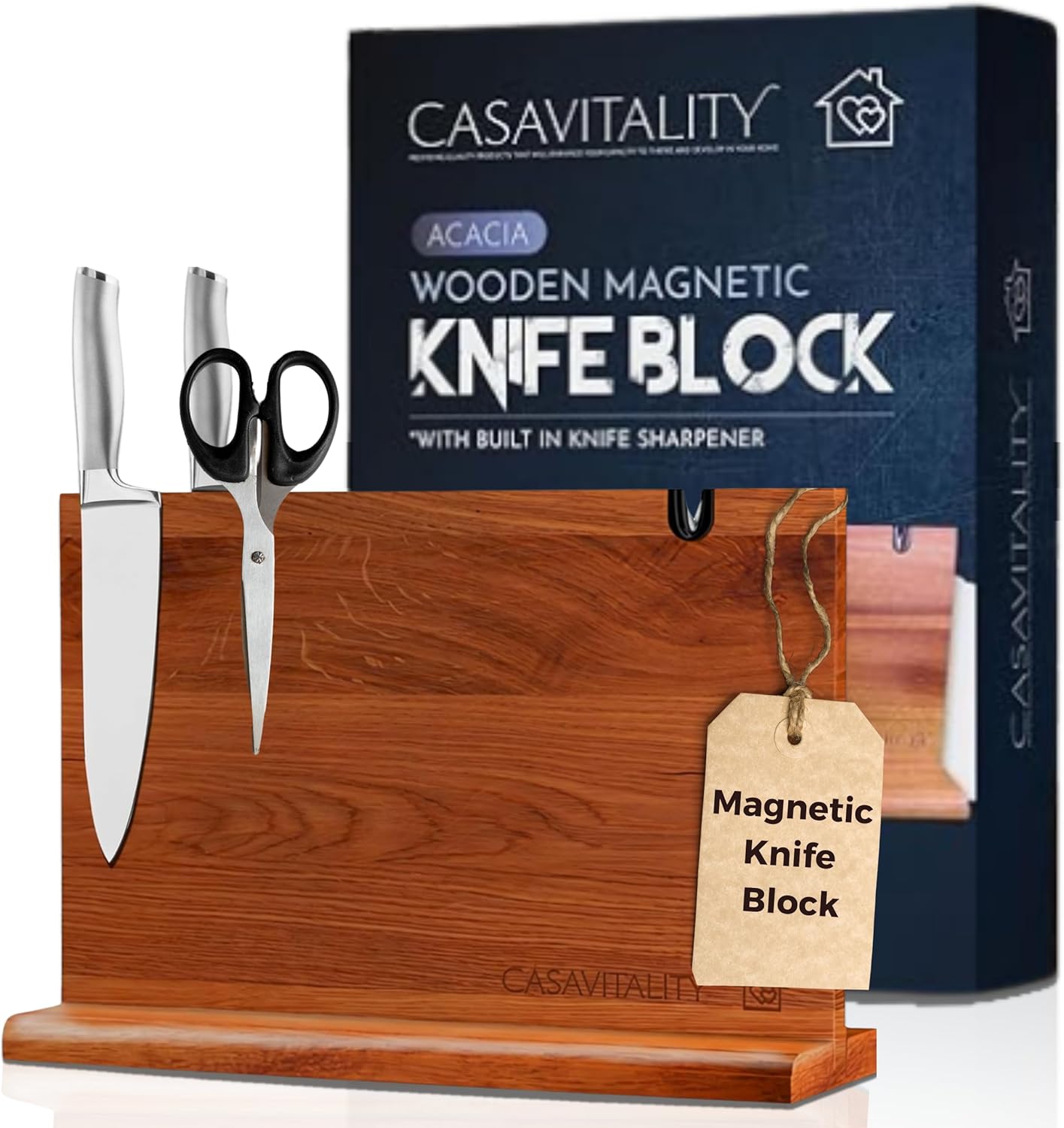 CasaVitality Acacia Magnetic Knife Block