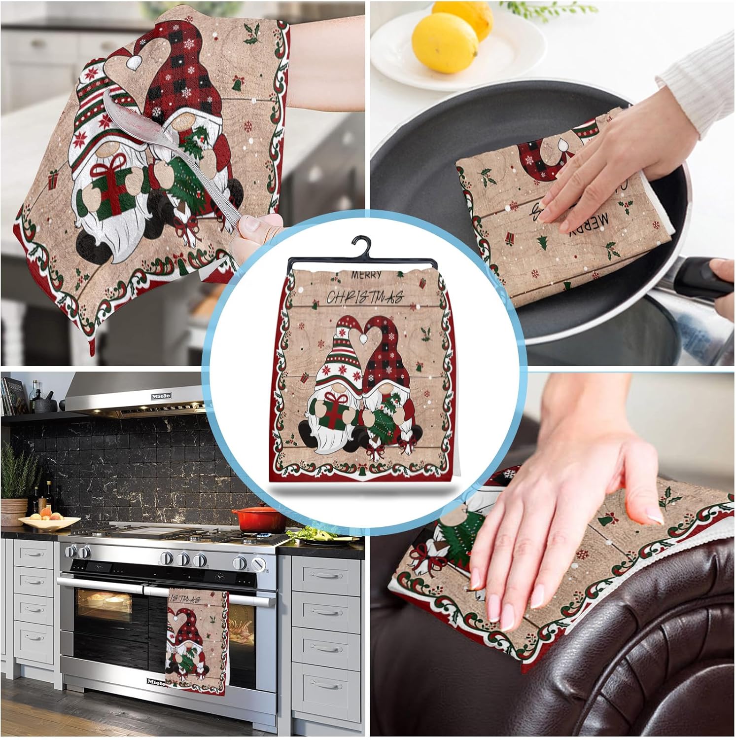 ZOE GARDEN Christmas Kitchen Towels 2 x 18x28 Plaid Brown Set