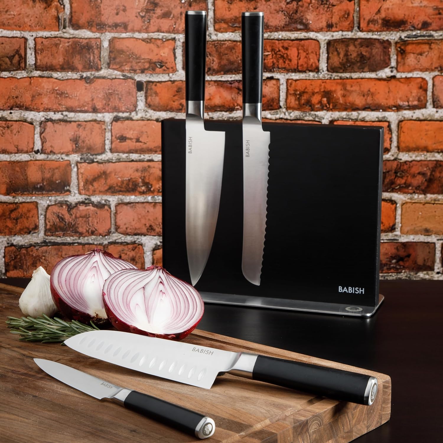 Babish 5 Piece German Steel Magnetic Forged Kitchen Knife Block Set