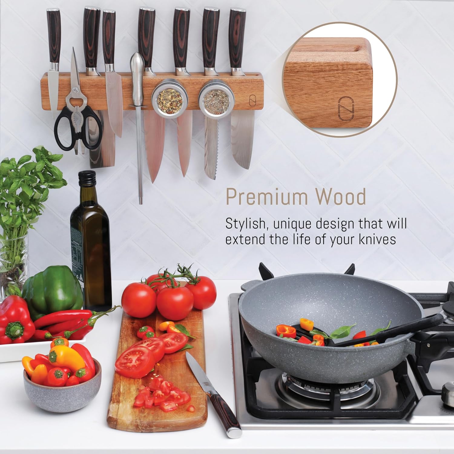 Premium 24 Magnetic Knife Holder with Double Storage Charming Design