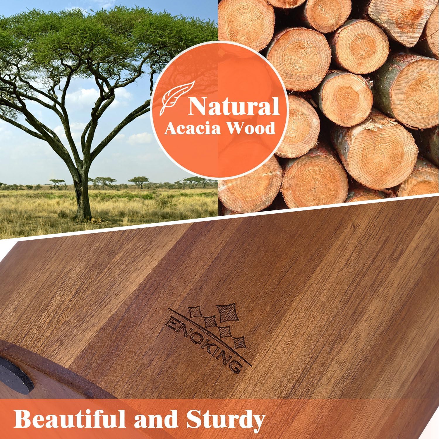 ENOKING Universal Knife Block with Acacia Wood Base and Plastic Lid