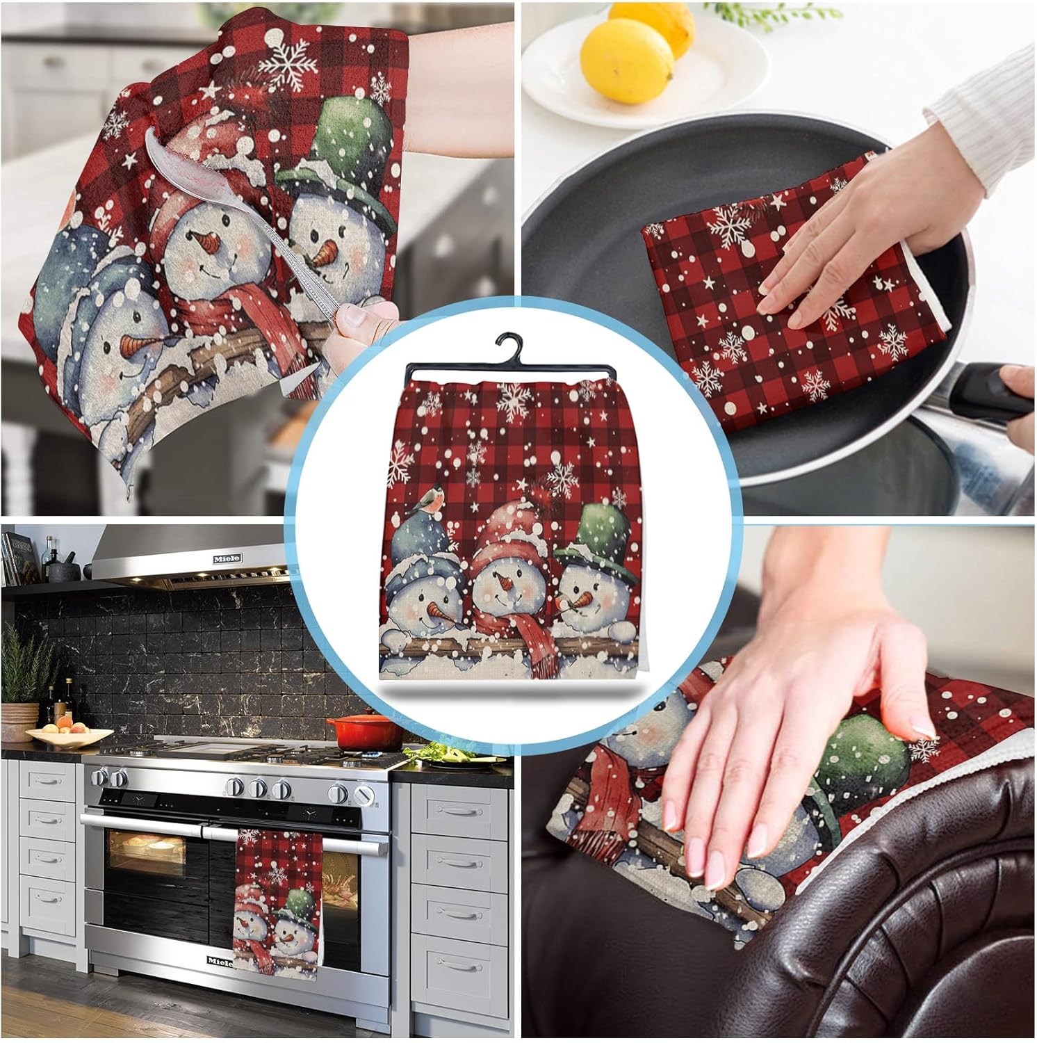ZOE GARDEN Christmas Kitchen Towels Red Plaid 2-Pack Quick Dry Machine Washable