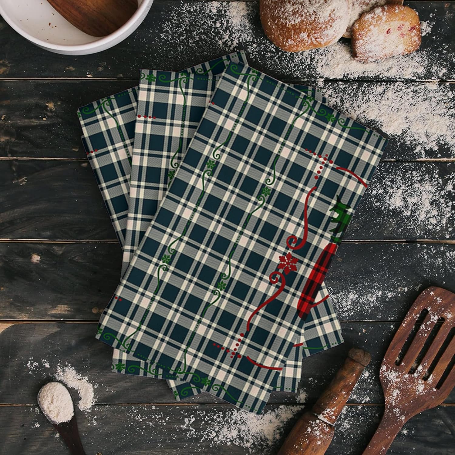 High-Quality Kitchen Towels Checked Pattern 4-Piece Set 18x28 Soft Durable