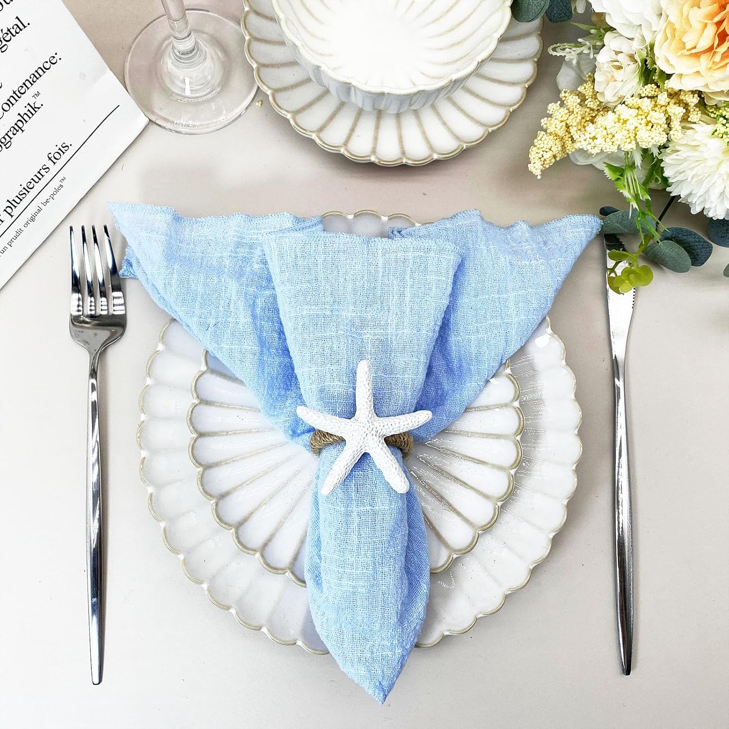 Wingfish Starfish Napkin Rings Set of 12 - Vivid Coastal Napkin Holder