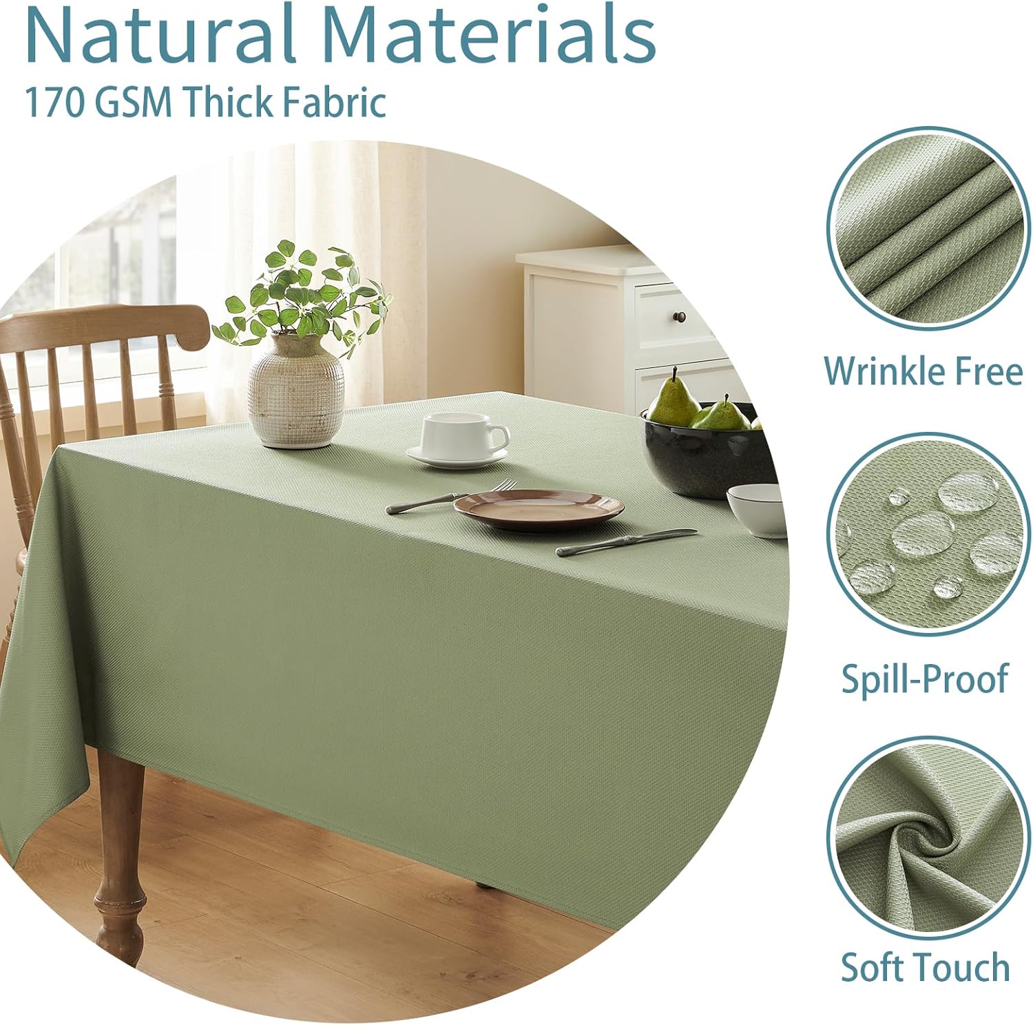 Veblandy Textured Tablecloth for Kitchen Dining Sage Green
