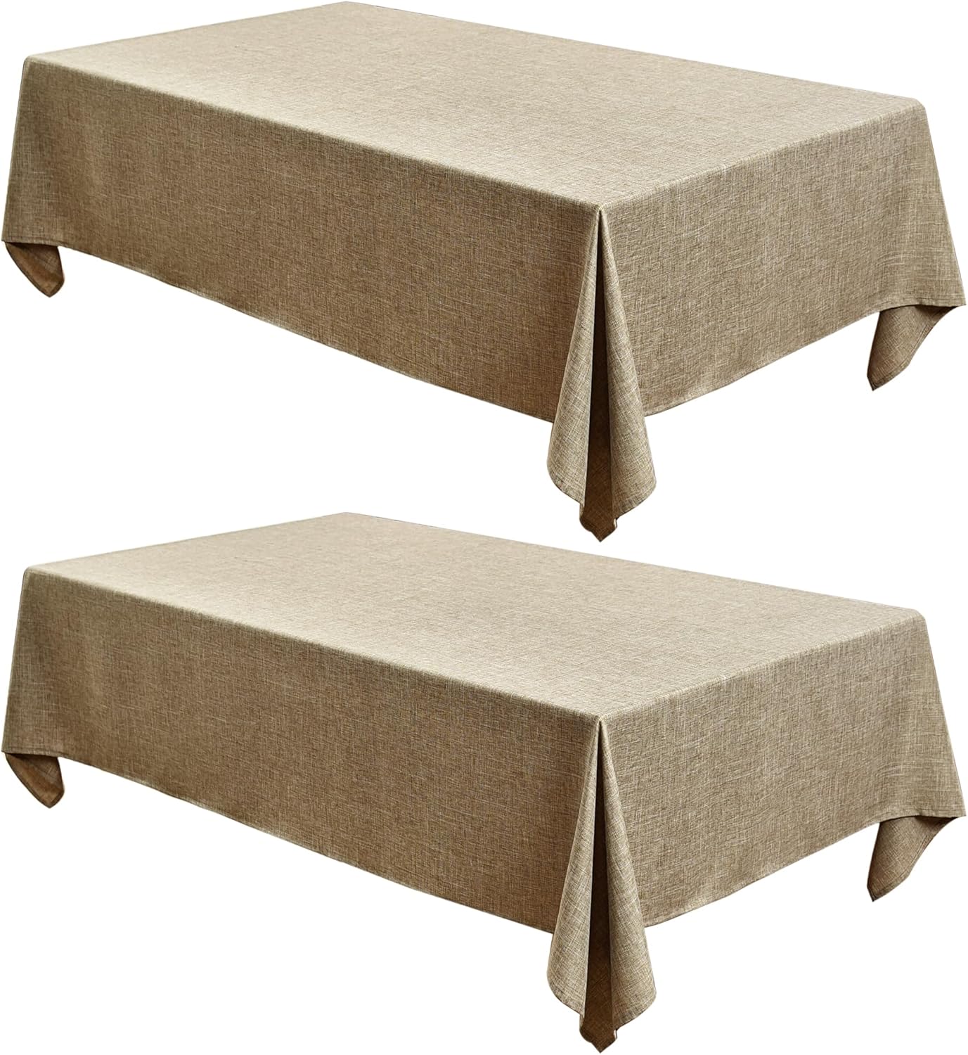 Fitable Faux Linen Table Clothes 60x84 Inch - 2 Pack Khaki Tablecloths