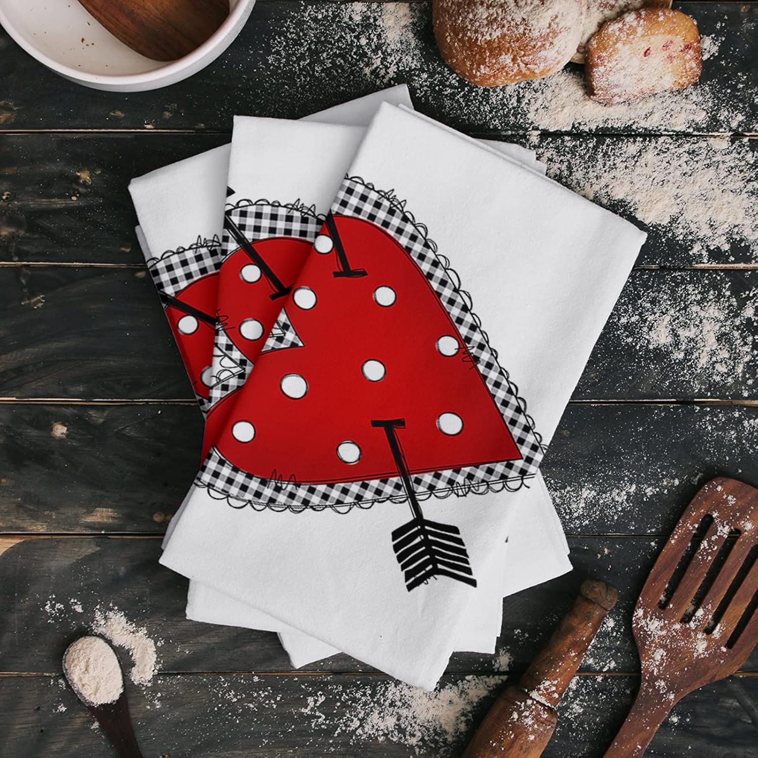 Homie Kitchen Towels Heart Design Red Microfiber 18x28 2-Pack