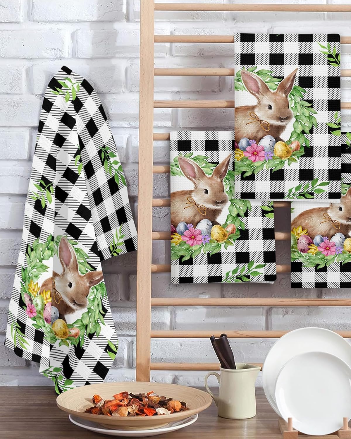 Easter Bunny Waffle Towels Quick-Dry Absorbent Perfect for Kitchen Bathroom