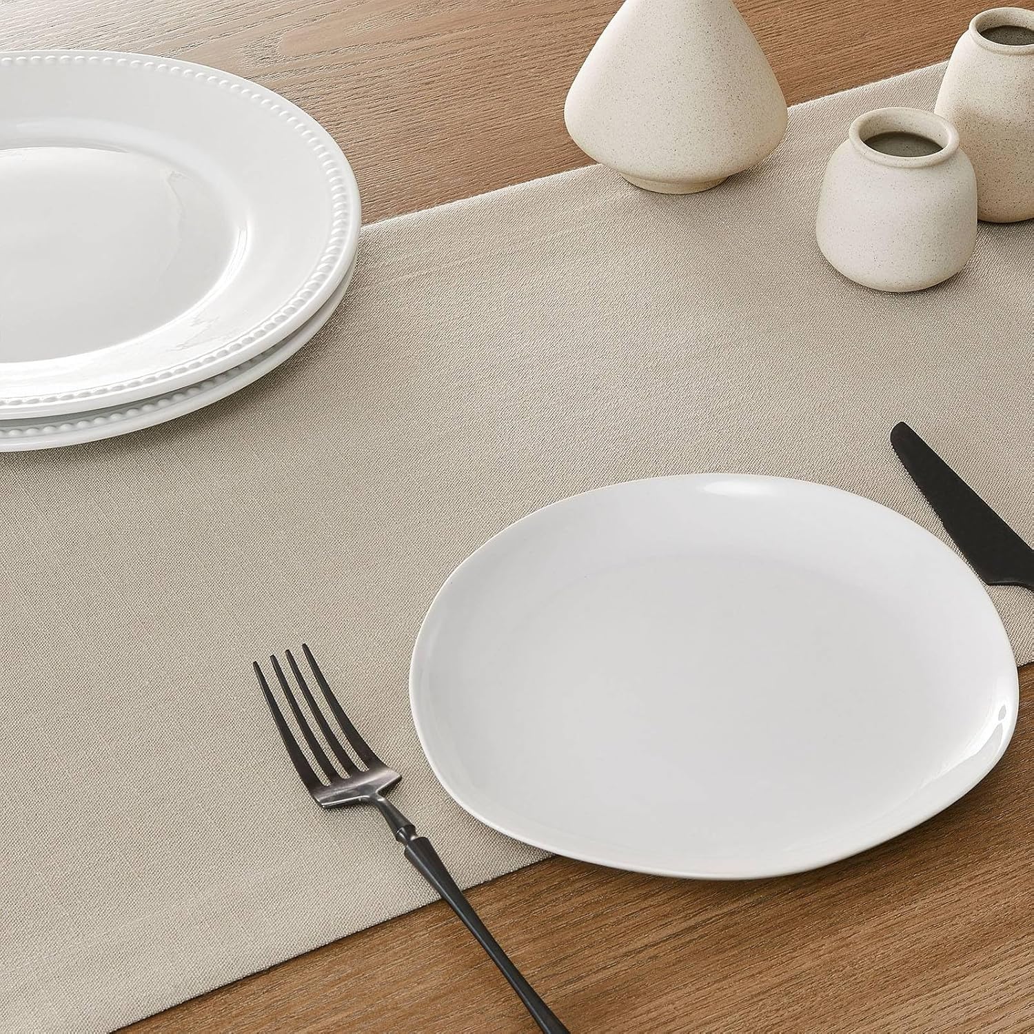 ZeeMart 14x36 Linen Border Table Runner with Tyne Farmhouse Style