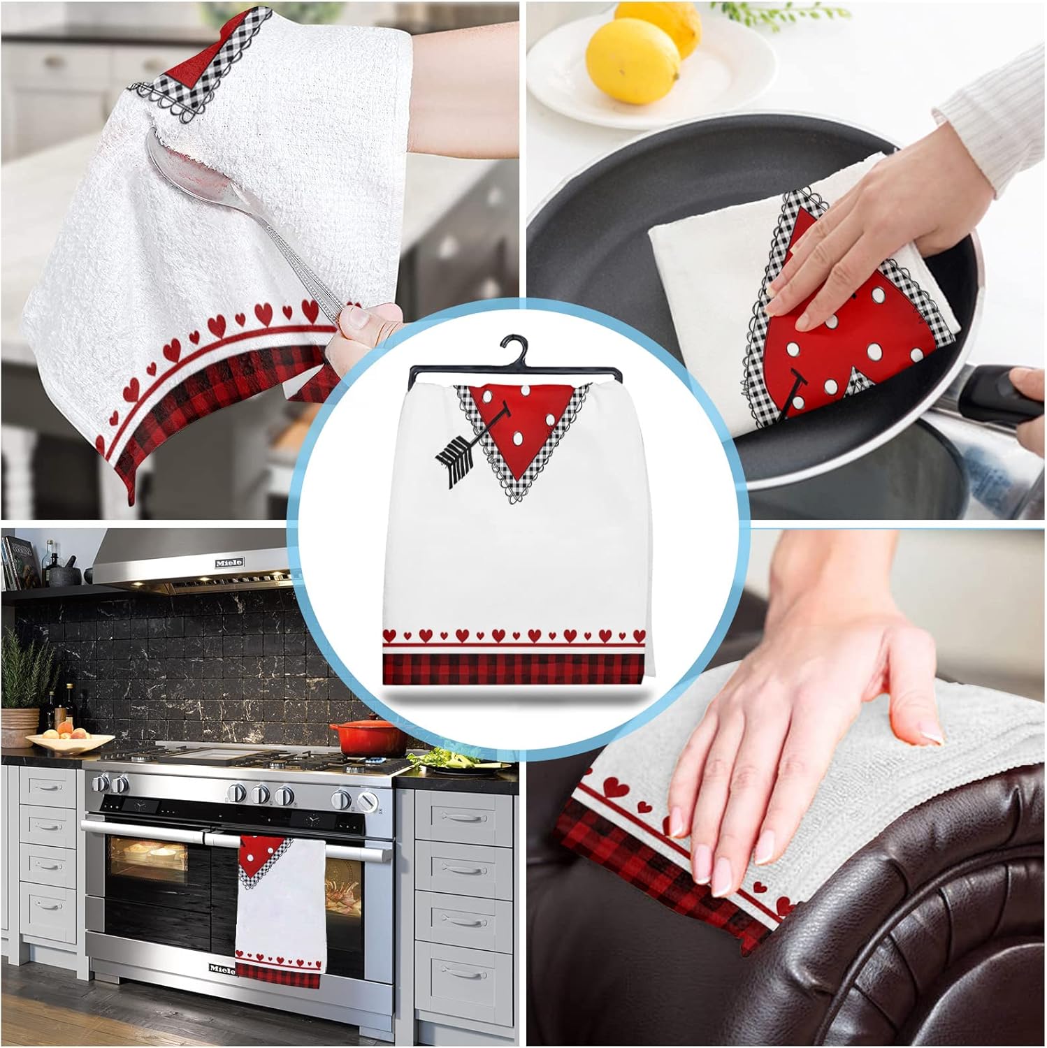 Homie Kitchen Towels Heart Design Red Microfiber 18x28 2-Pack