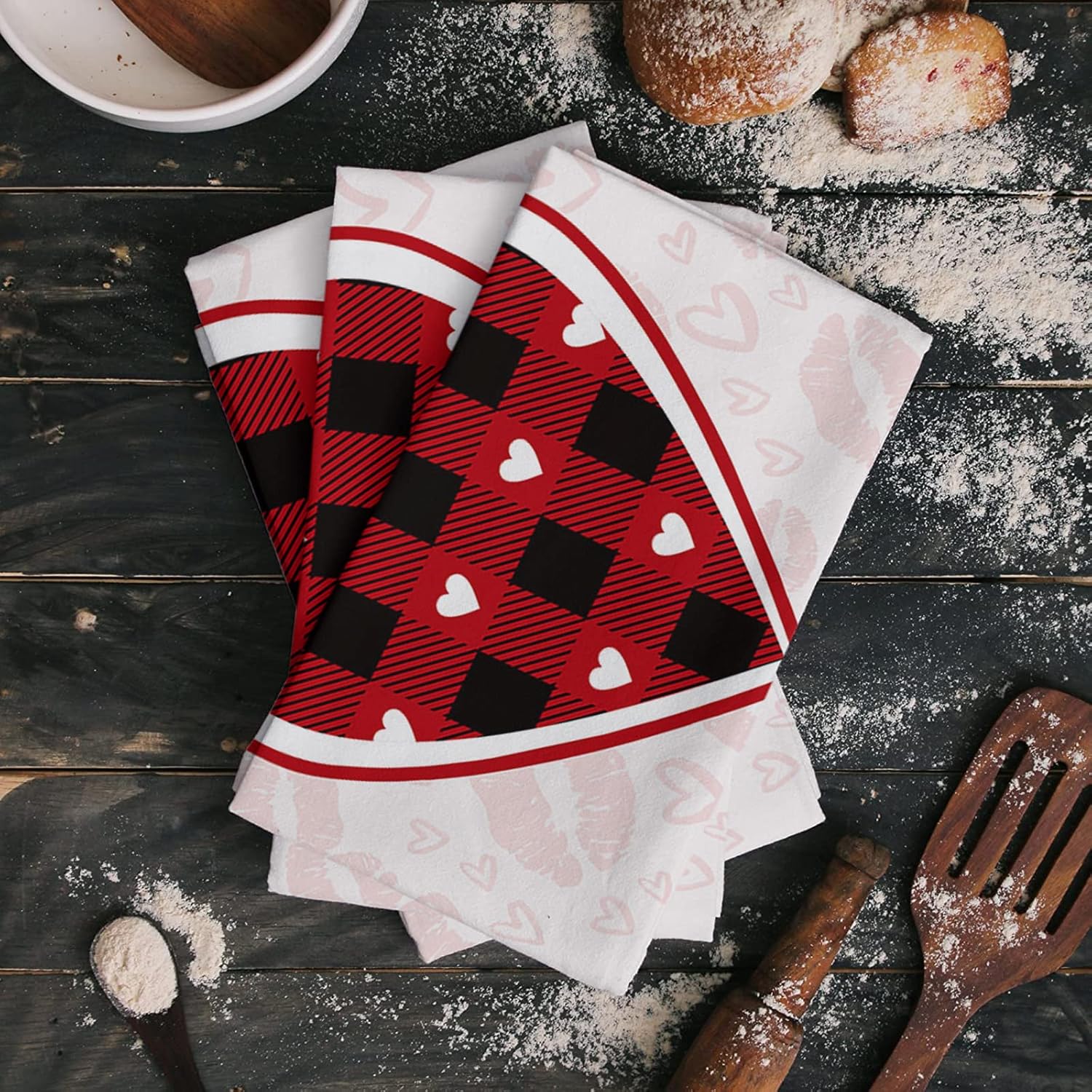 ZOE GARDEN Red Pink Love Kitchen Towels