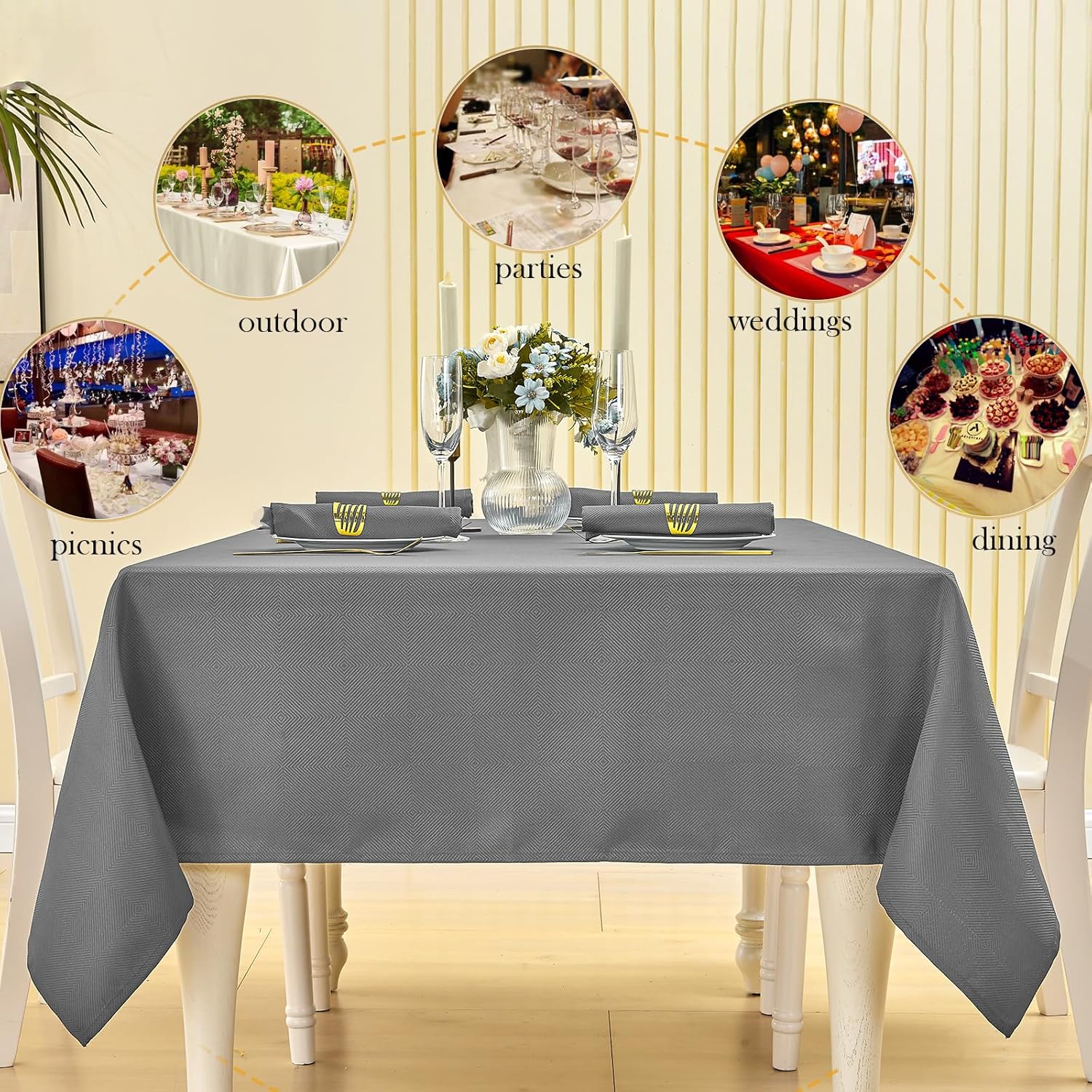 Elegant Checkered Tablecloth for Kitchen and Outdoor 60x84