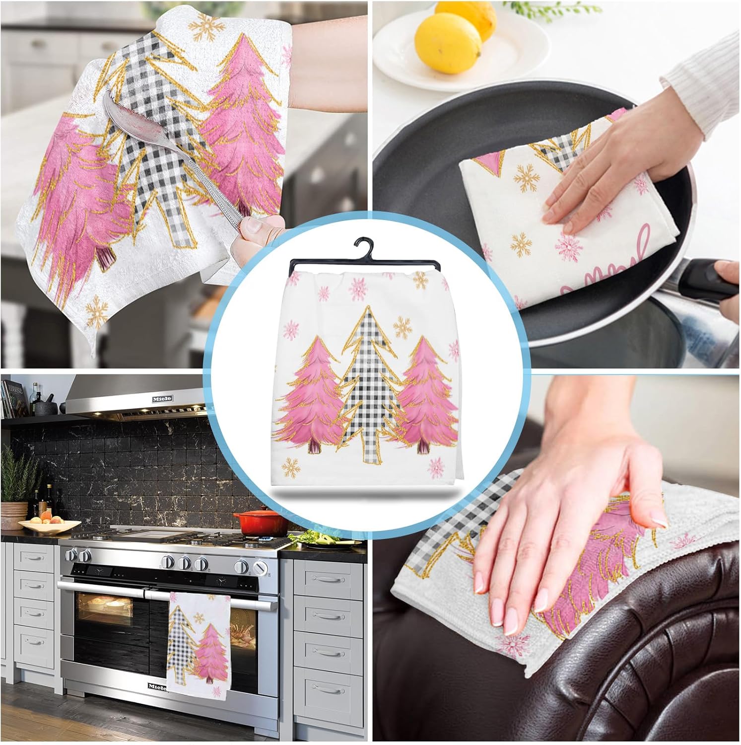 Blush Pink Gold Snowflakes Kitchen Towels