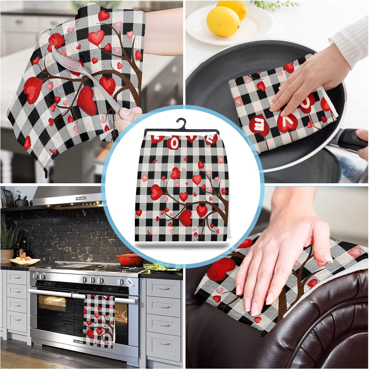 Love-Tree Plaid Kitchen Towels - Saint Valentines Day Design - 4 x 18x28 inch