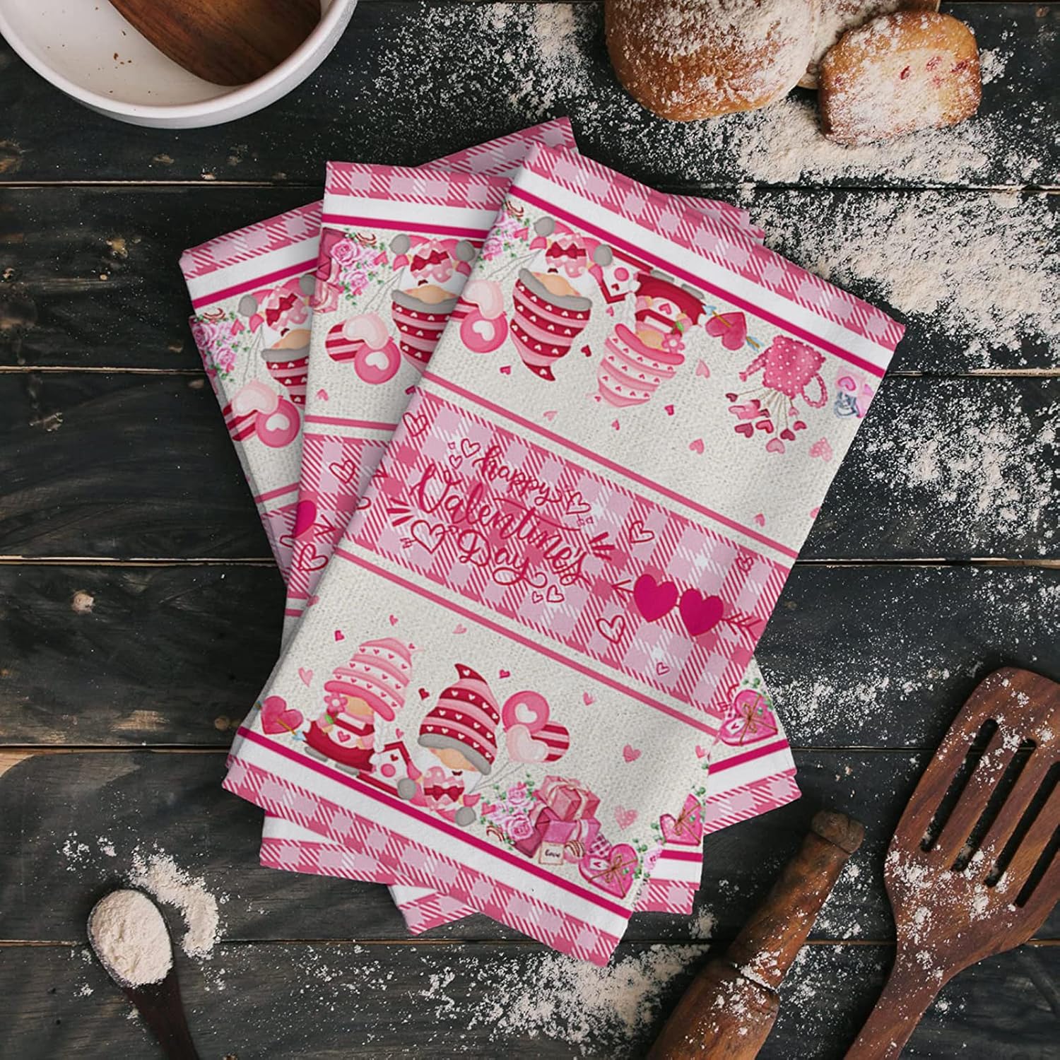 Pink Gnomes Microfiber Kitchen Towels Set