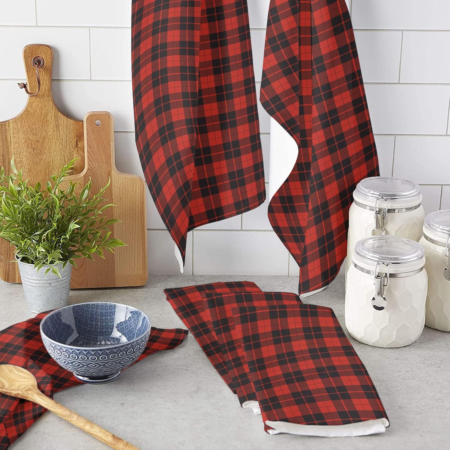 ZOE GARDEN Christmas Kitchen Towels Rustic Retro Buffalo Plaid