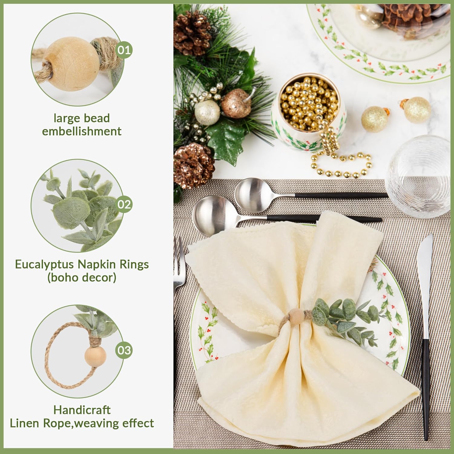 Defined Deco Napkin Rings Set of 12 Rustic Farmhouse Style