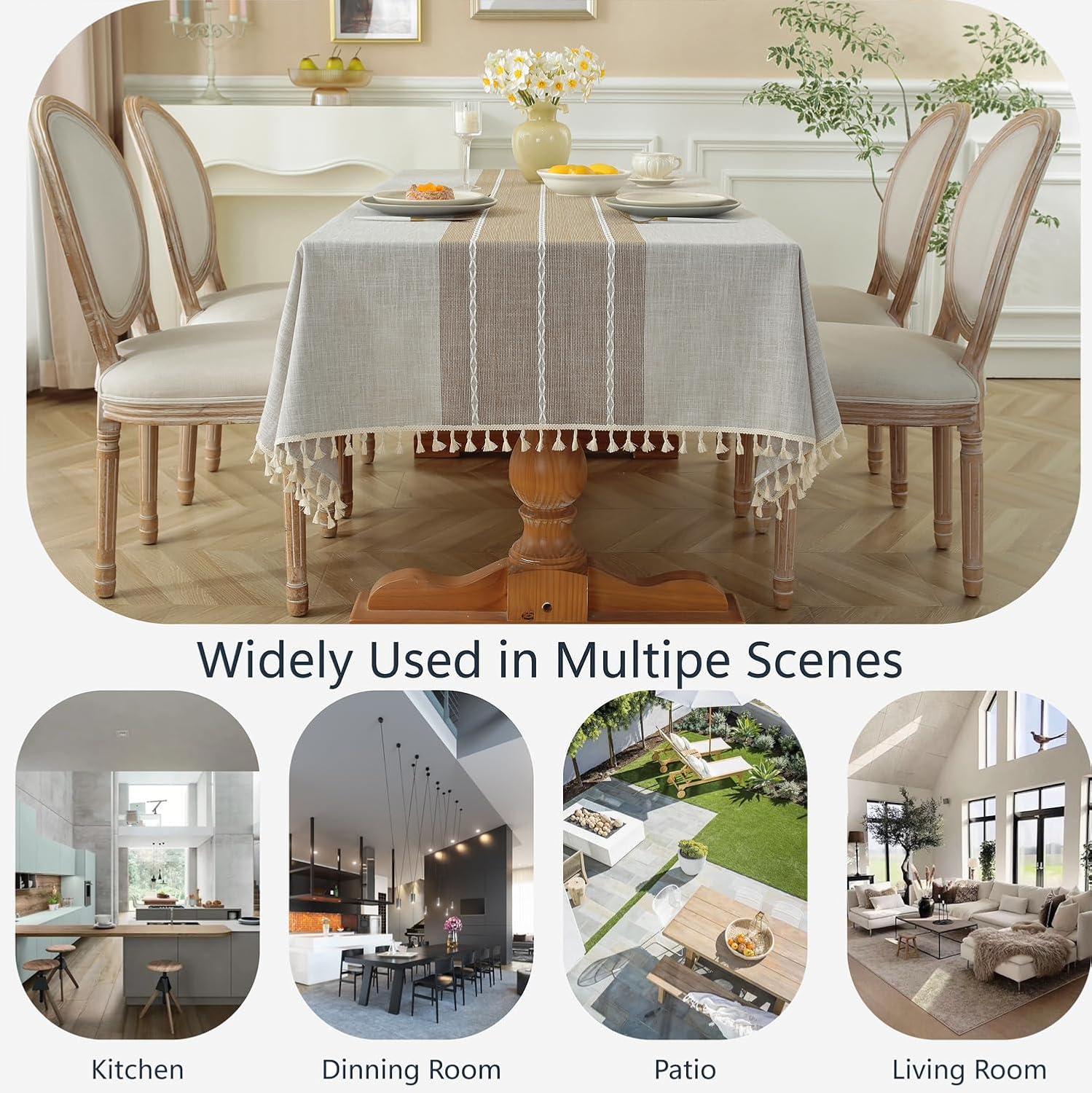 Alsoo Rustic Waterproof Tablecloth 6-8 Seats