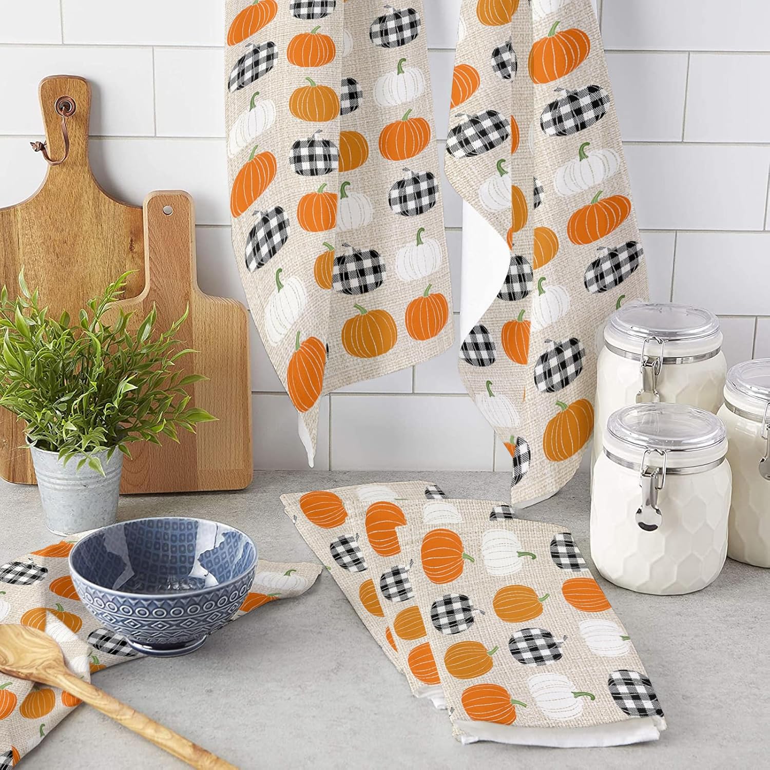 Pumpkin Kitchen Towels Set Durable Microfiber Kitchen Dishcloth Fall-Themed 18x28