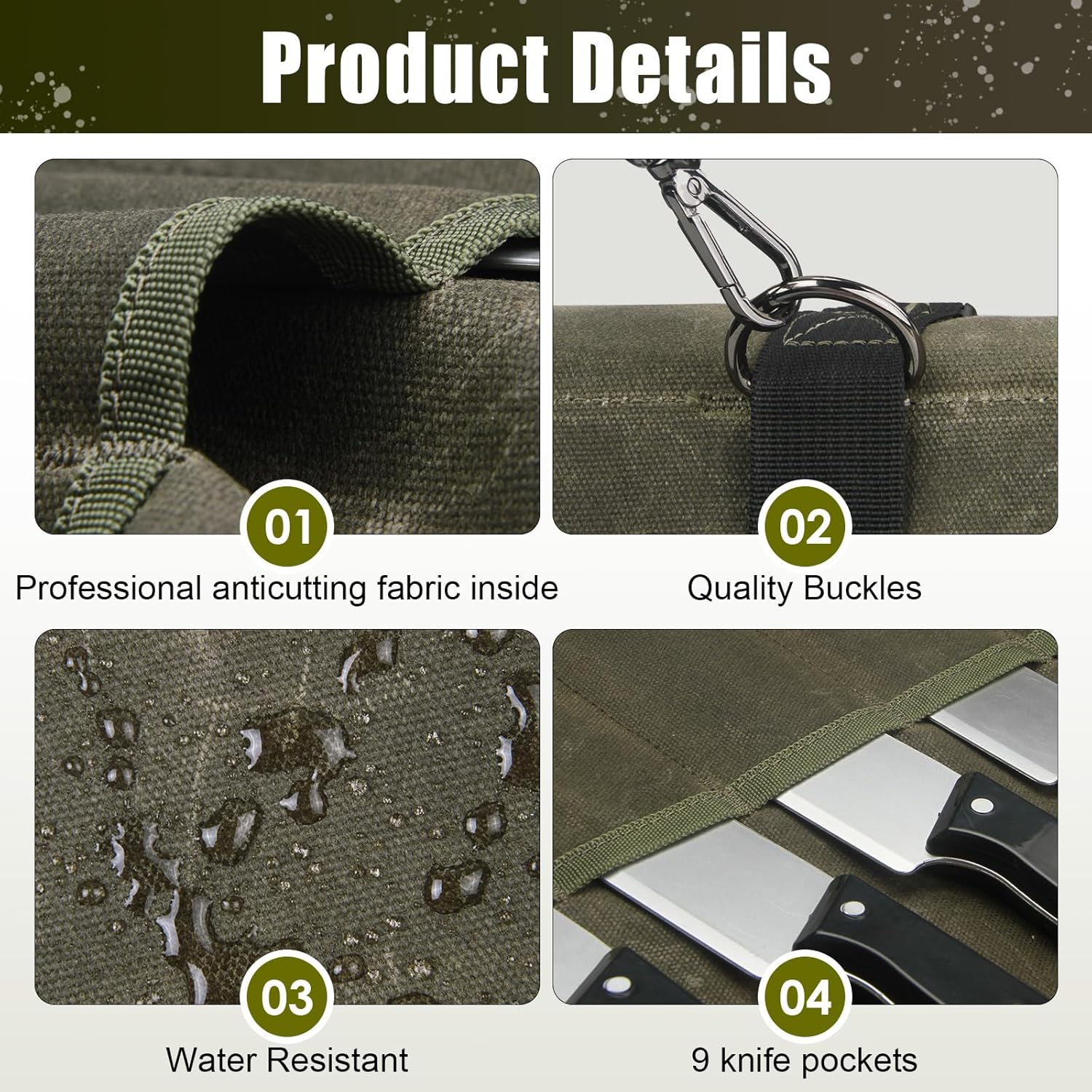 QEES Durable Chefs Knife Roll Bag
