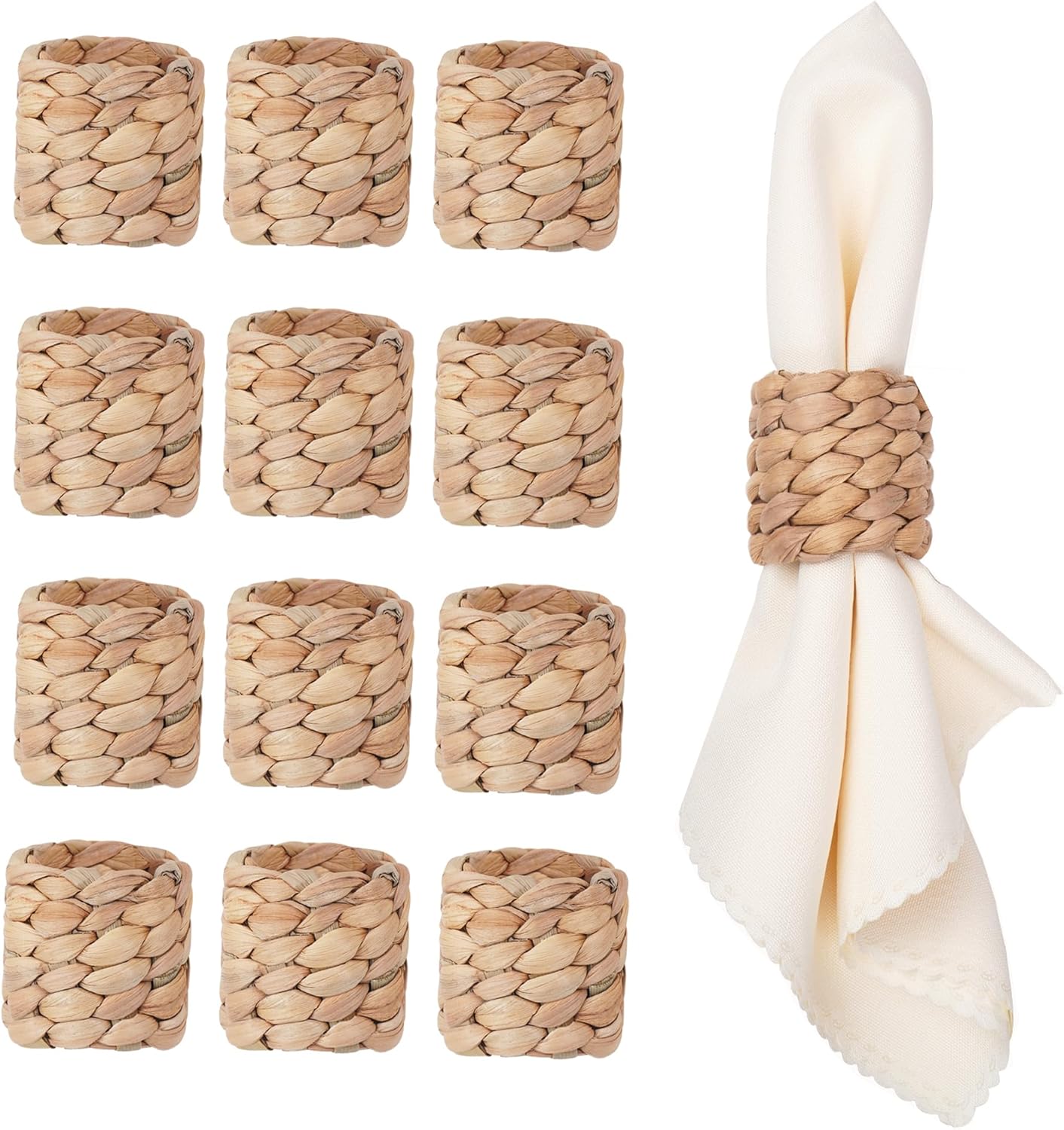 Handmade Water Hyacinth Napkin Rings 12 Piece Set for Parties Weddings