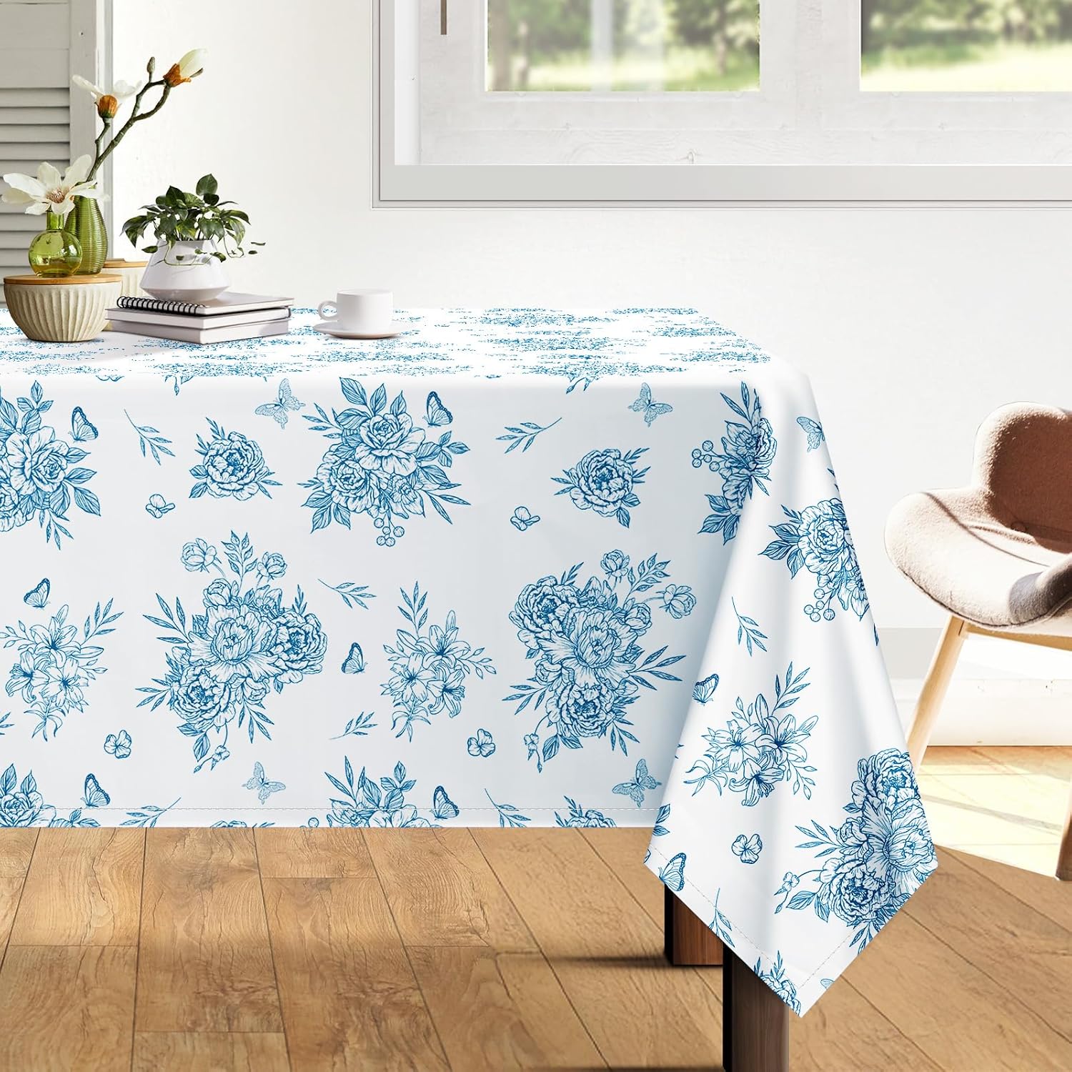 Rustic Blue Floral Tablecloth