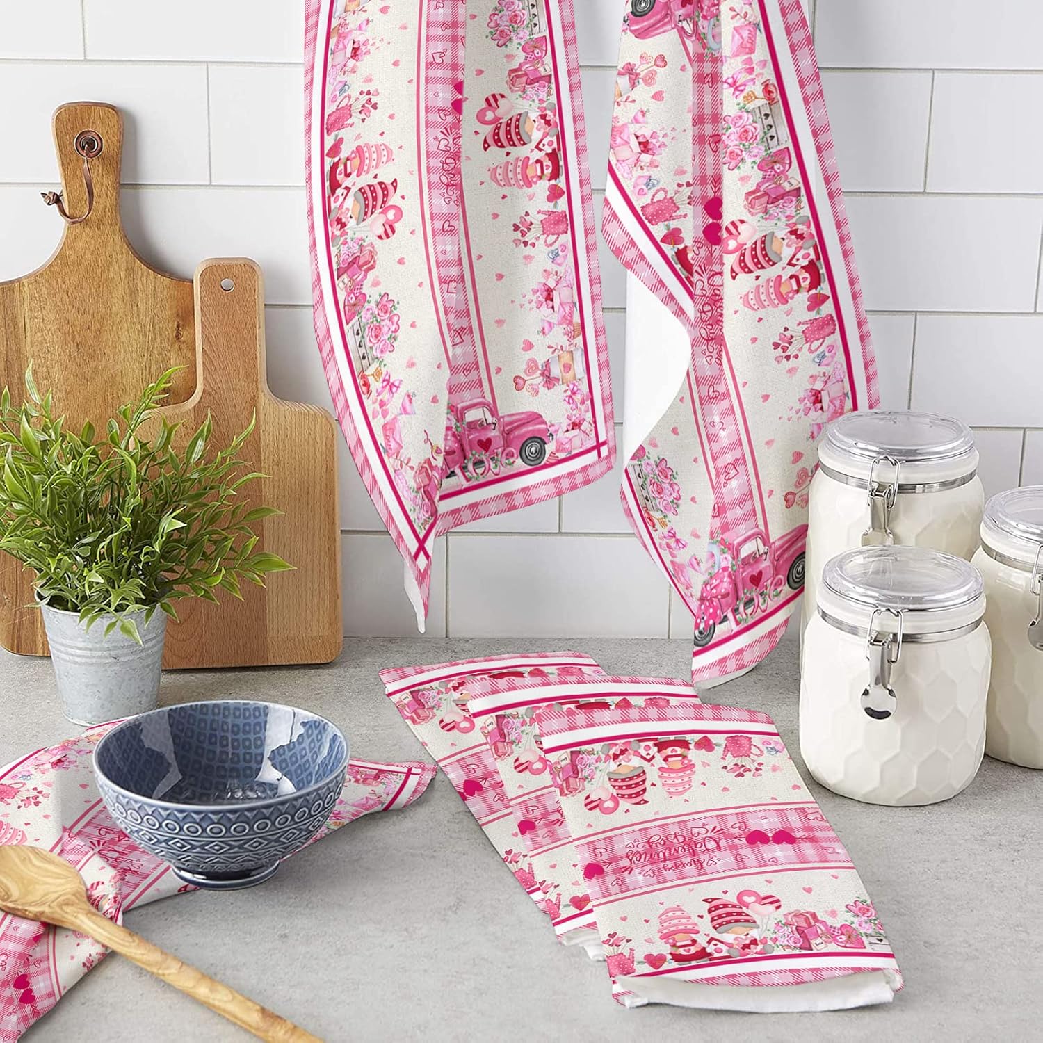 Pink Gnomes Microfiber Kitchen Towels Set