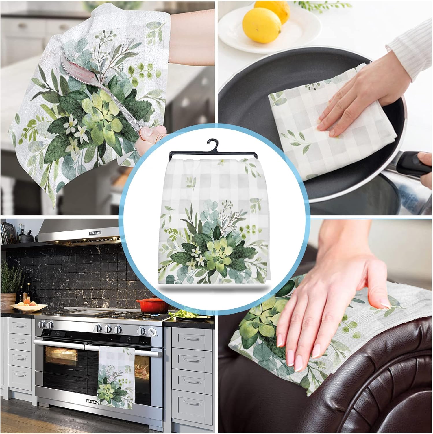 ZOE GARDEN - Floral Eucalyptus Kitchen Towels 18x28