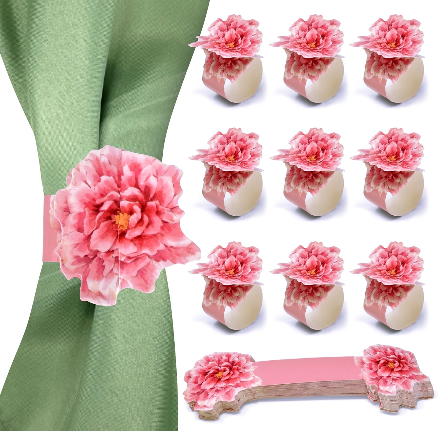 Perfect for Spring Events 100 Napkin Rings with Peony Flower