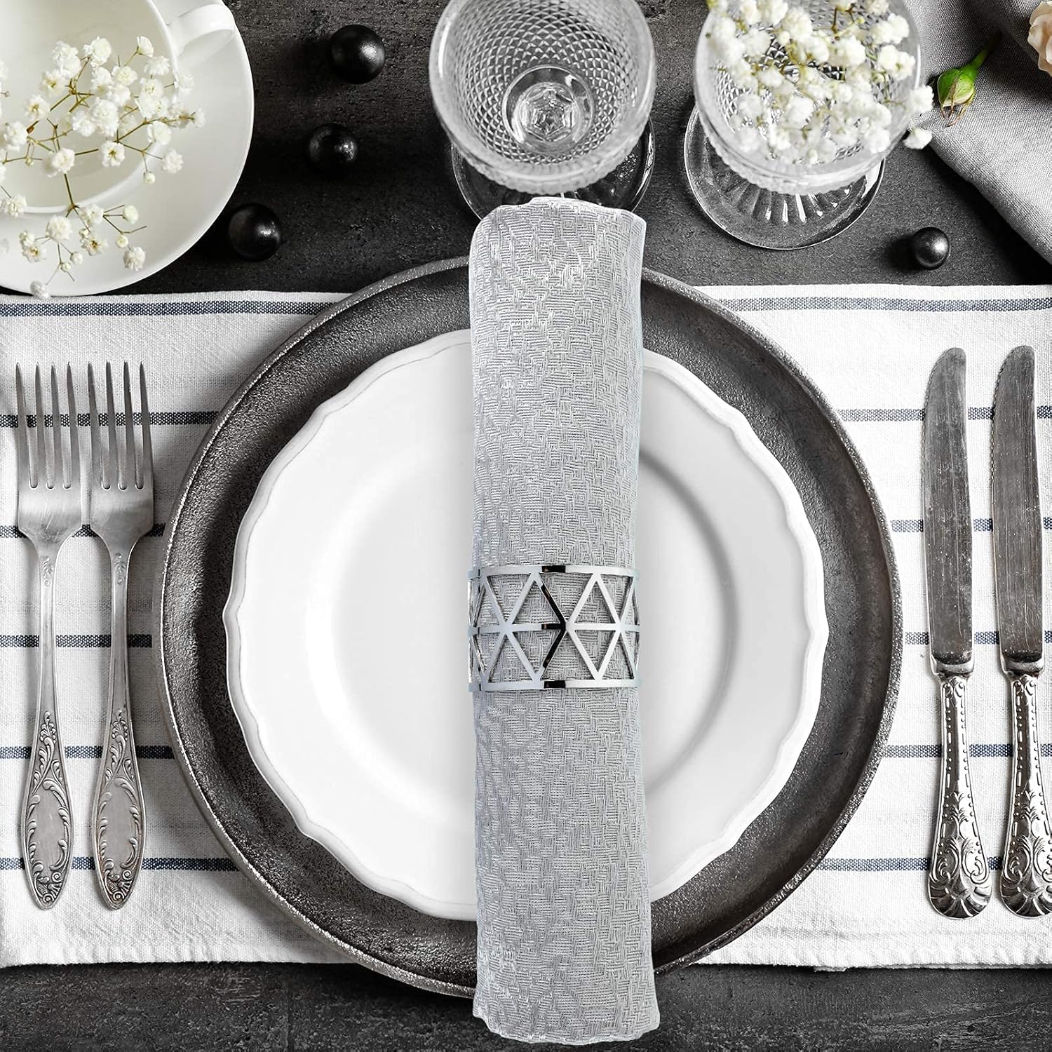12-Piece Silver Napkin Rings Set for Dining Tables
