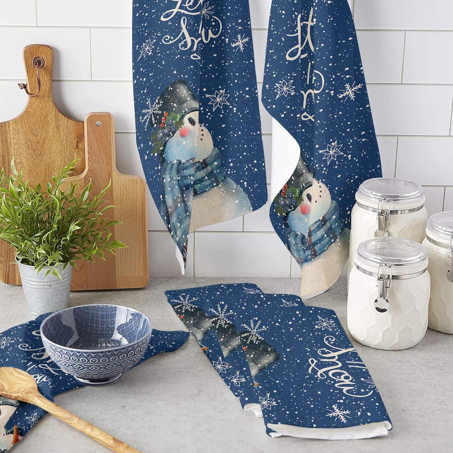 Watercolor Snowman Traditions Kitchen Towels