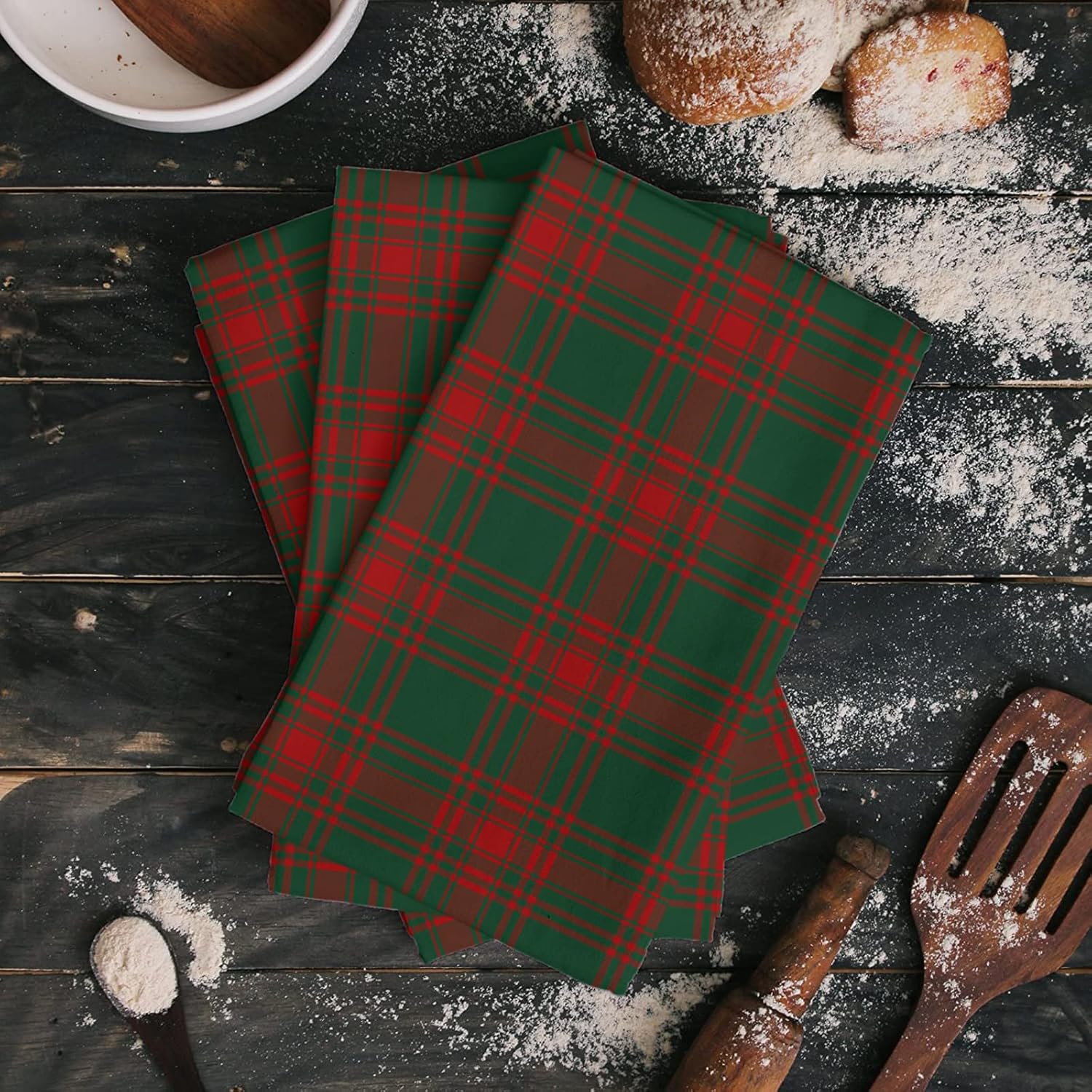 ZOE GARDEN Red Green Plaid Kitchen Towels
