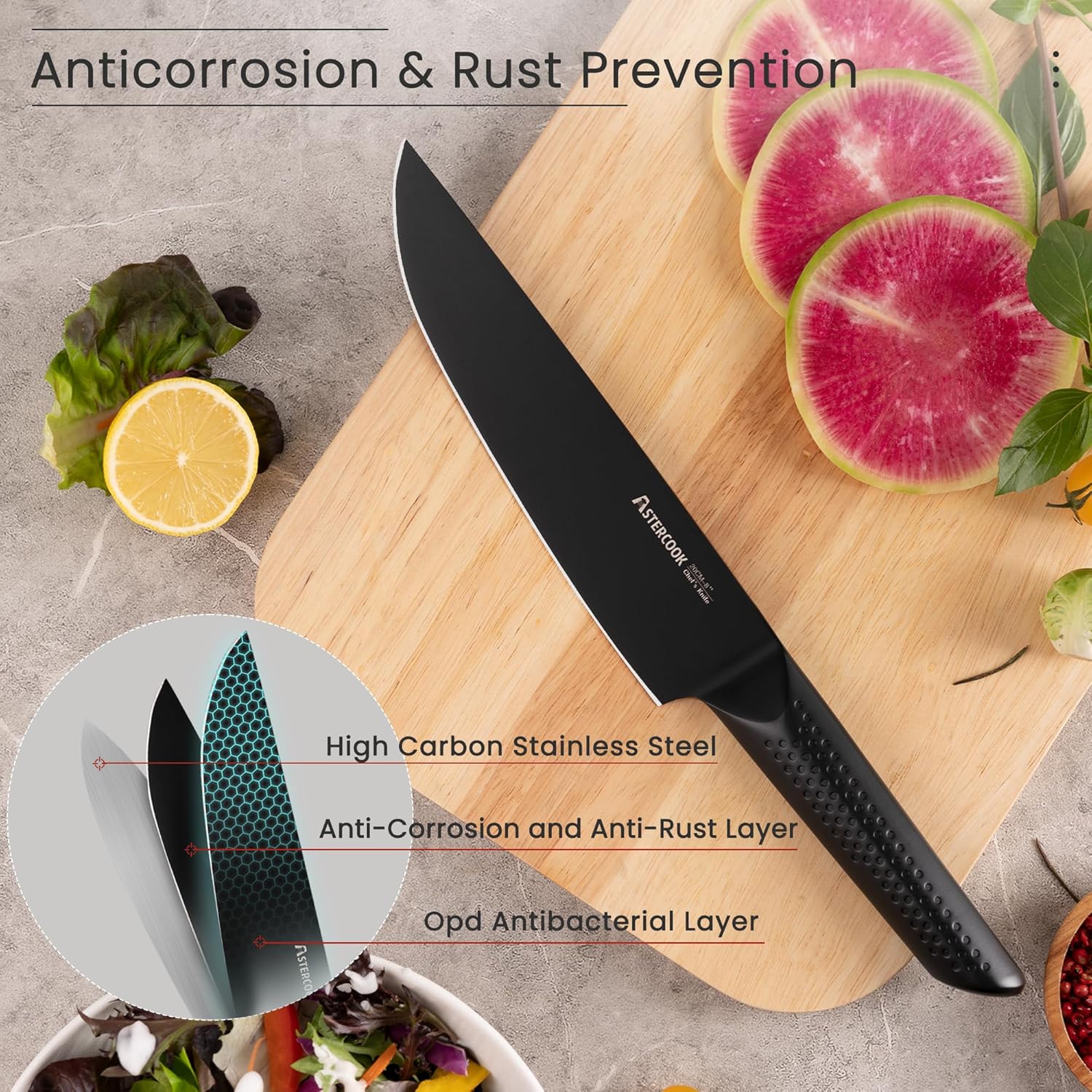 Astercook 15-Piece Chef Knife Set with Block