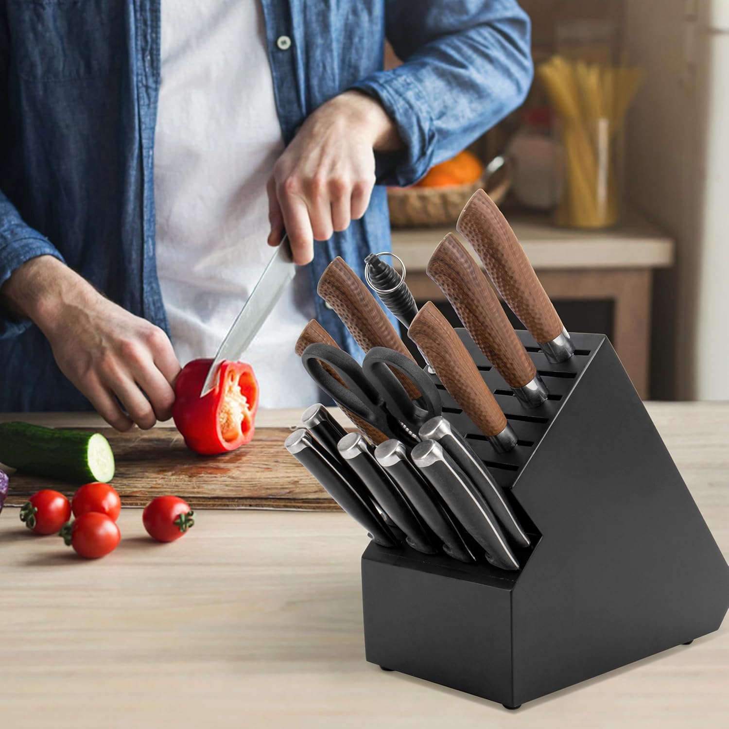 20 Slot Acacia Wood Kitchen Knife Block Organizer