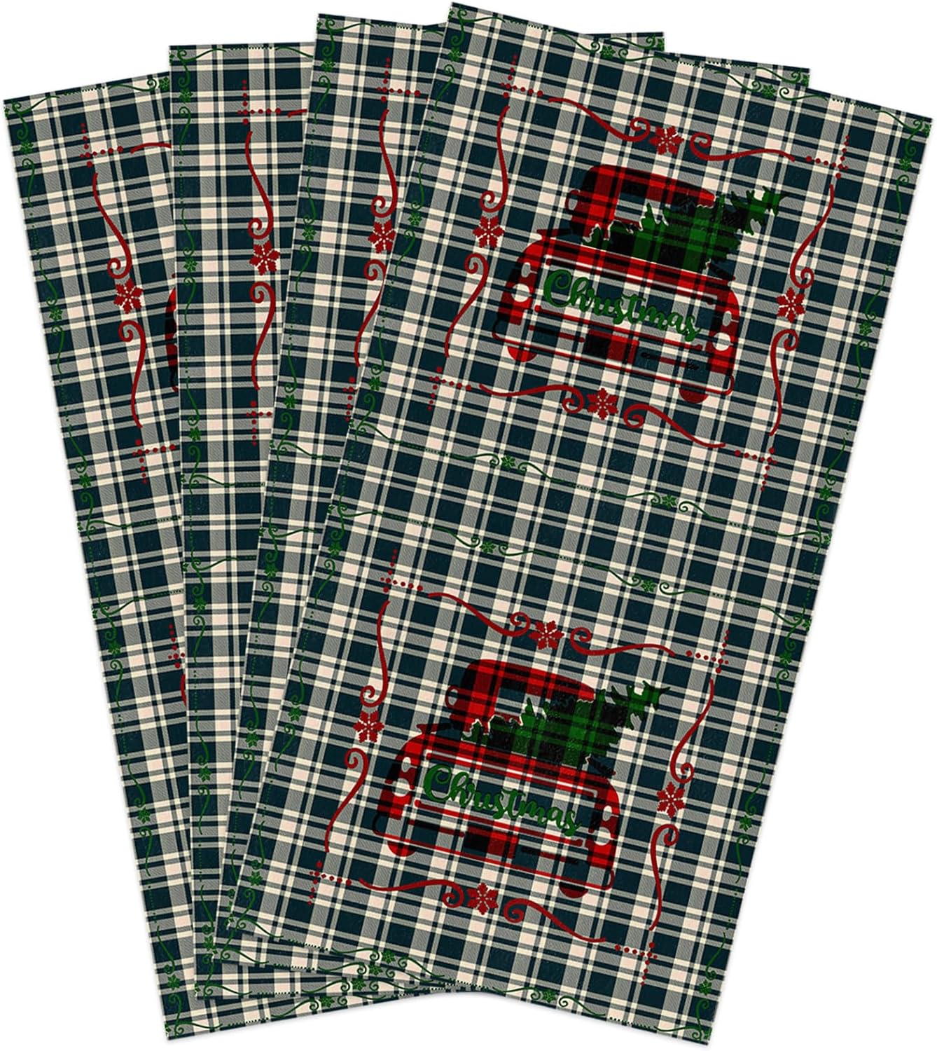 High-Quality Kitchen Towels Checked Pattern 4-Piece Set 18x28 Soft Durable