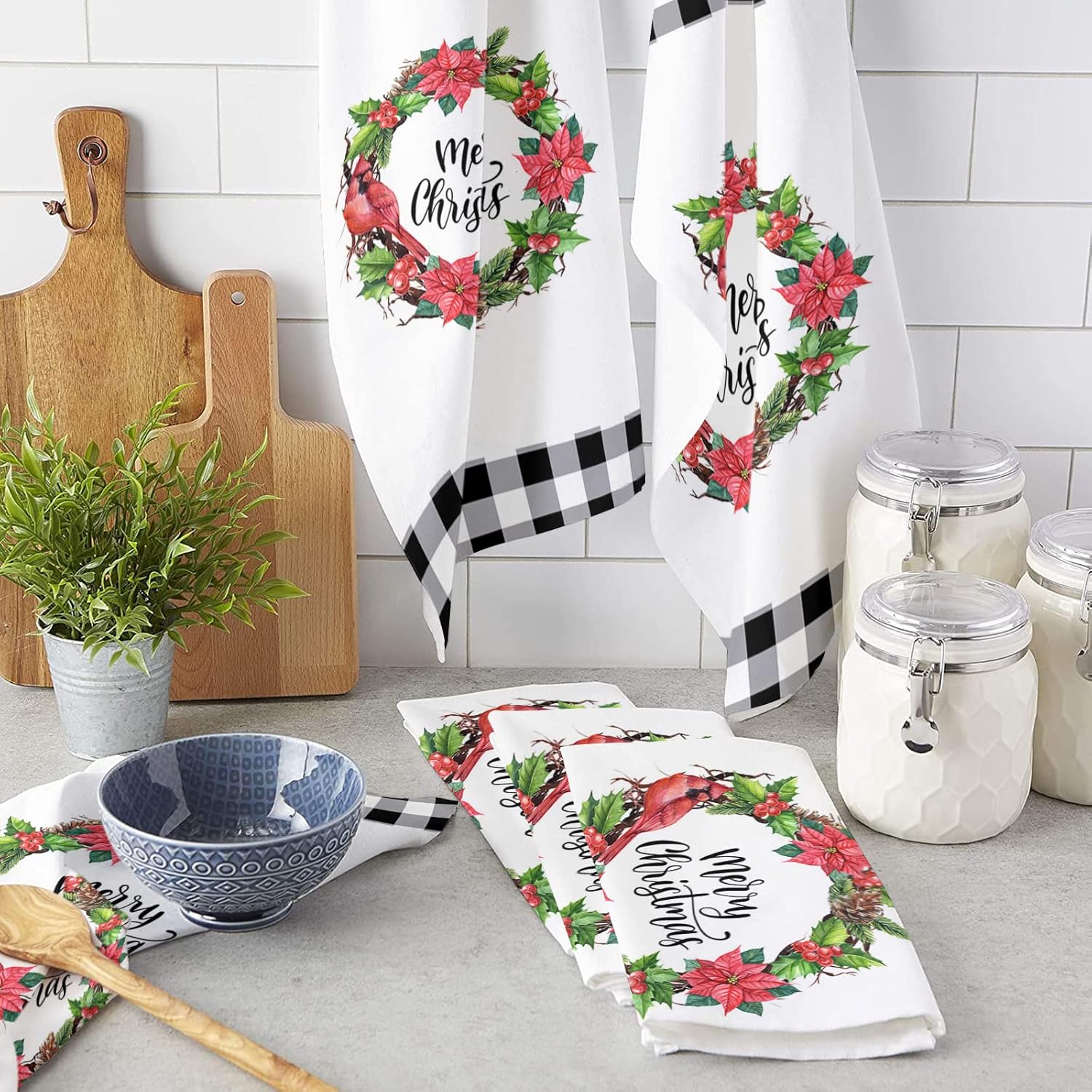 Winter Poinsettia Kitchen Towels Microfiber Absorbent Quick-Dry Eco-Friendly ZOE GARDEN