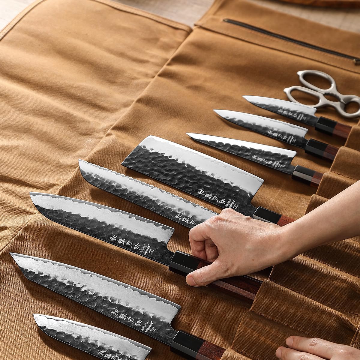 High-Quality Chefs Knife Roll Bag with Leather