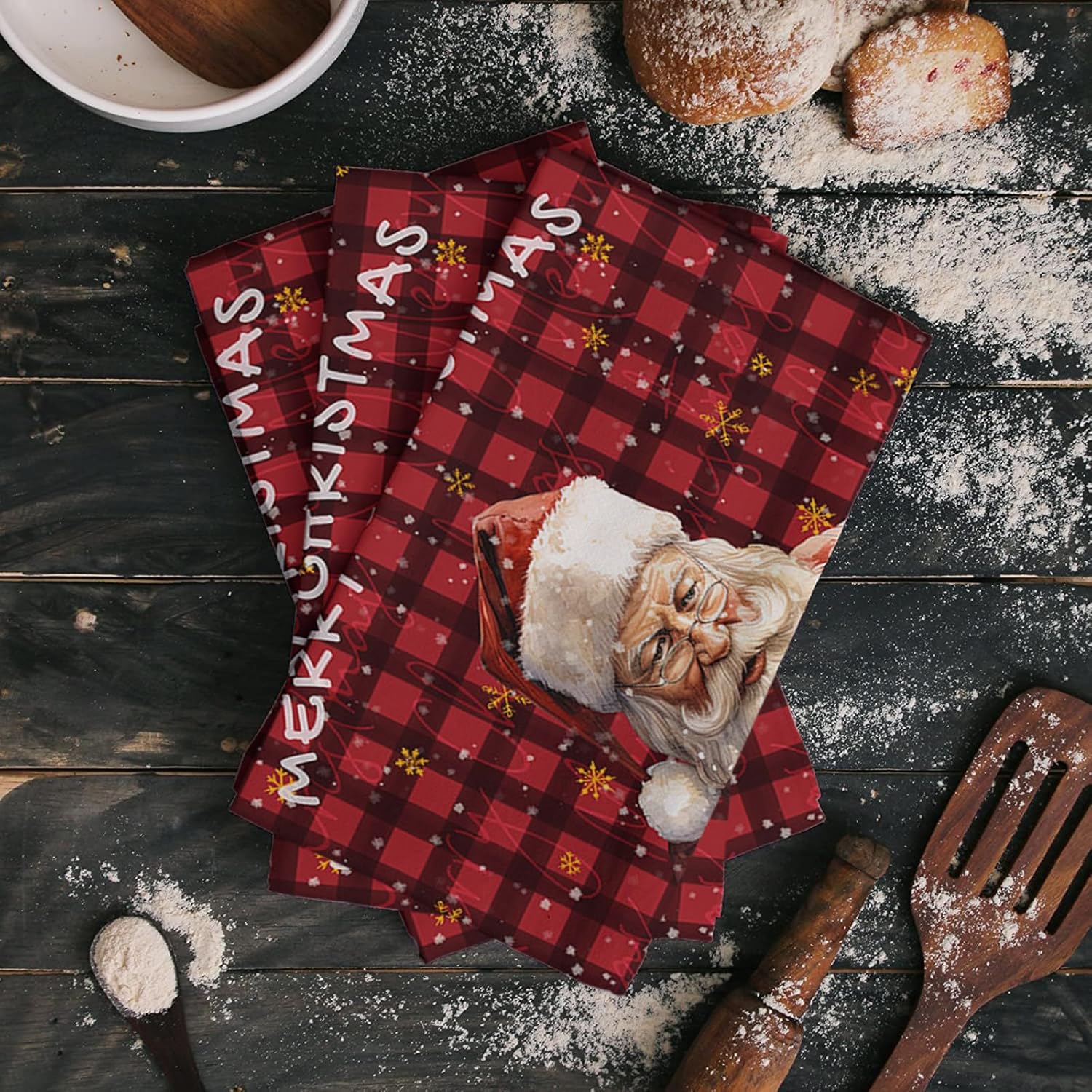 Plaid Santa Claus Kitchen Towels 2-PC Set 18x28