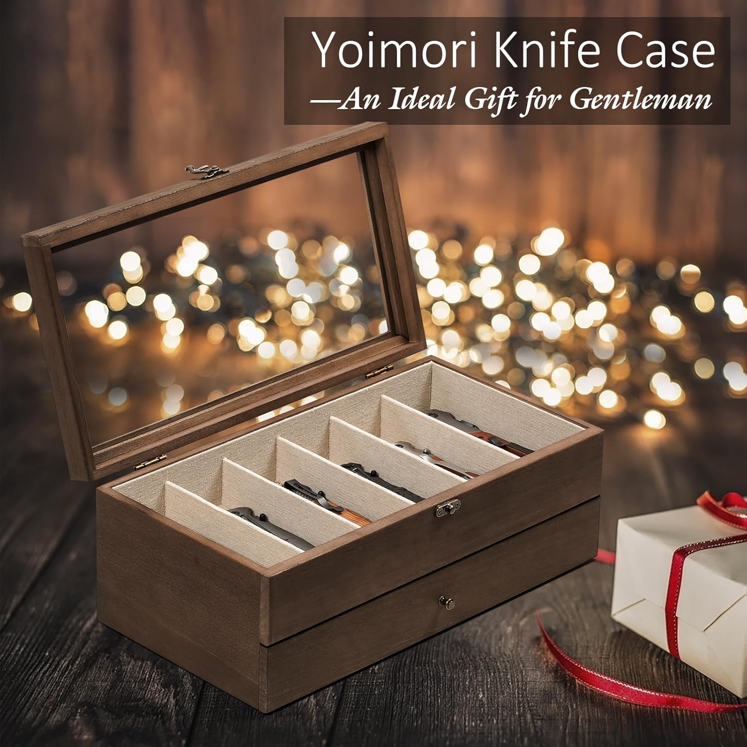 Beautiful Wooden Knife Display Case with 9 Knives
