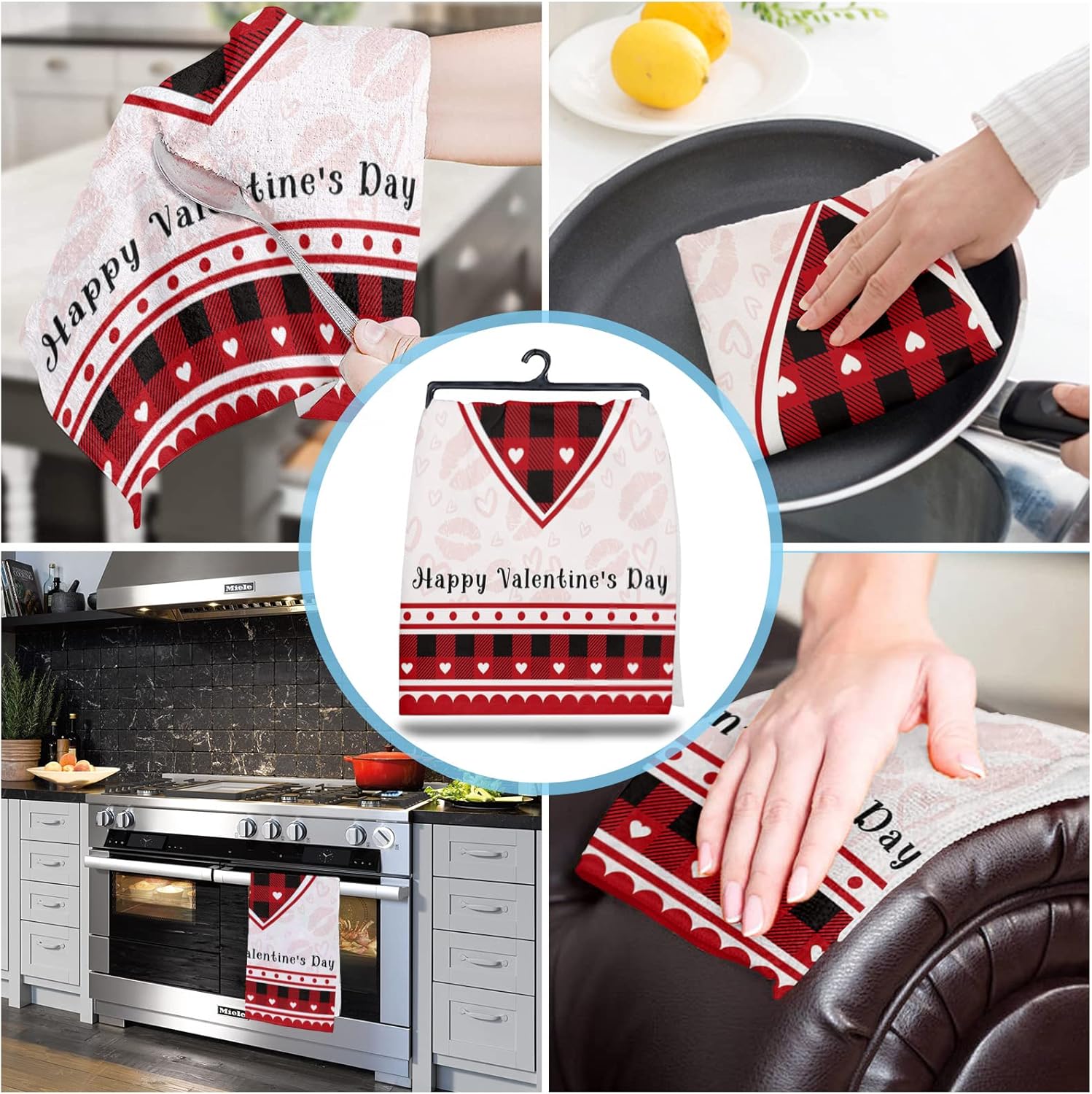 ZOE GARDEN Red Pink Love Kitchen Towels
