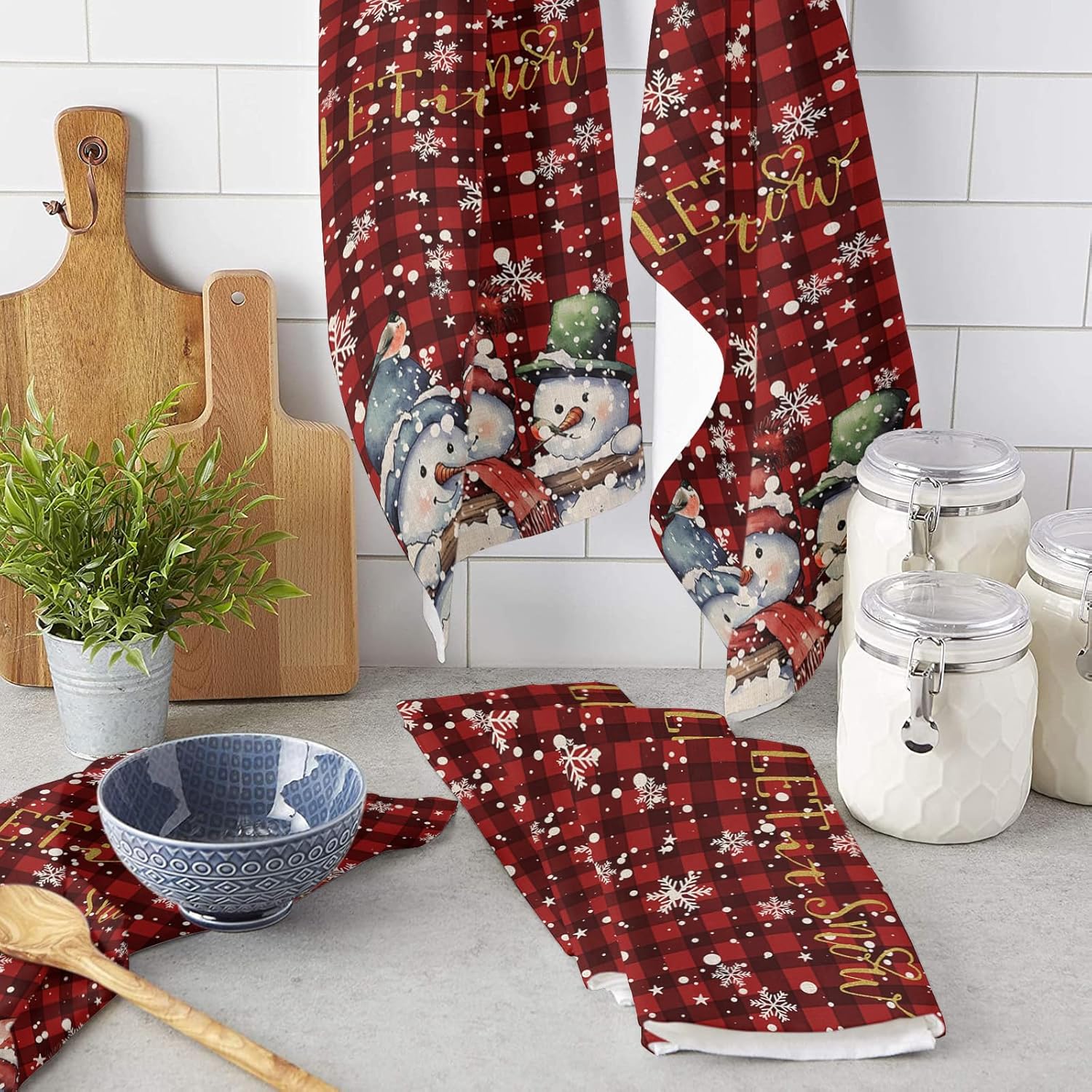 ZOE GARDEN Christmas Kitchen Towels Red Plaid 2-Pack Quick Dry Machine Washable