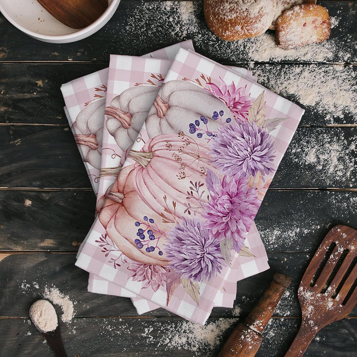 Stylish Pink Pumpkin Kitchen Towels