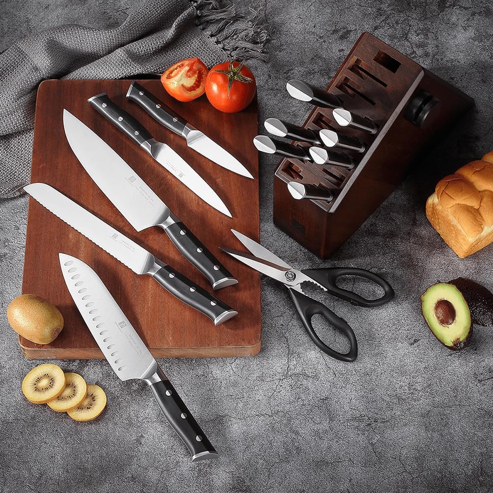 Zongchuan 15 Pcs Sharp Knife Set with Block and Sharpener